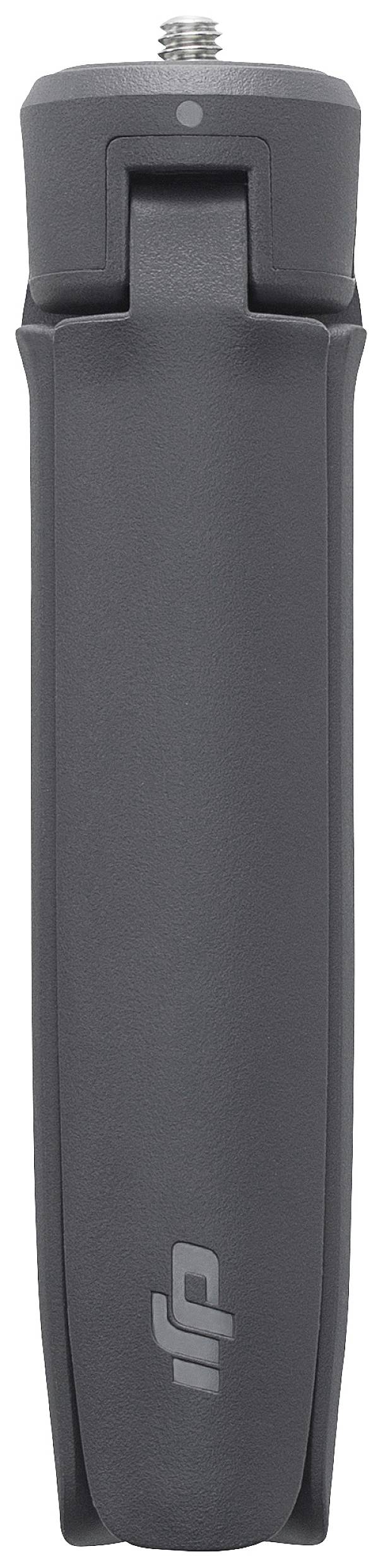 Ein schwarzes, zusammenklappbares Stativ mit einem Gewinde an der Oberseite; Markenlogo unten. Ideal für Kameras oder Smartphones.