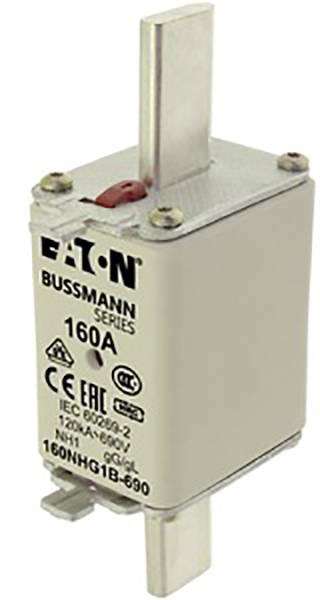 Sicherungseinsatz, Eaton Bussmann Serie, 160A, geeignet für Niederspannungsanwendungen, mit CE- und EAC-Zertifizierung.