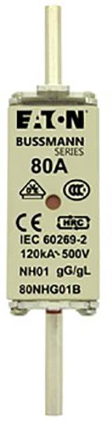 'Bussmann Series' Sicherung von EATON, 80A, IEC 60269-2, 120kA, 500V, NH01 gG/gL.