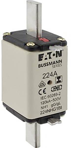 Ein NH-Sicherungseinsatz der Marke Eaton Bussmann Series mit einer Stromstärke von 224A und einer Spannung von 500V.