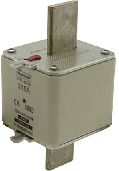 Ein rechteckiger Hochleistungssicherungseinsatz mit der Aufschrift '315A'. Geeignet für elektrische Anwendungen zur Stromsicherung.