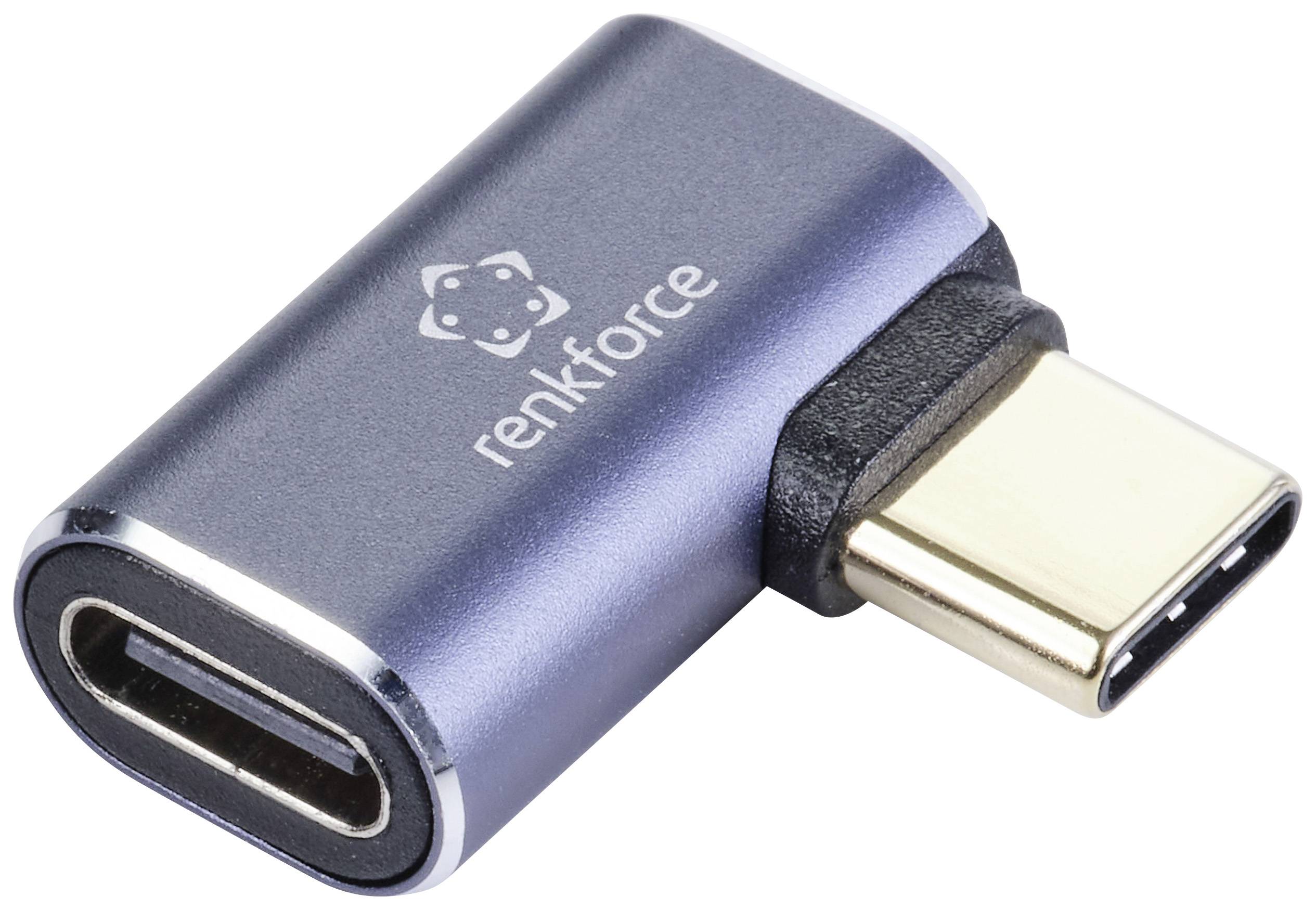 Renkforce USB4® Adapter [1x USB4® Stecker - 1x USB-C® Buchse] 40 GBit/s 90° nach links gewinkelt, Aluminium-Stecker