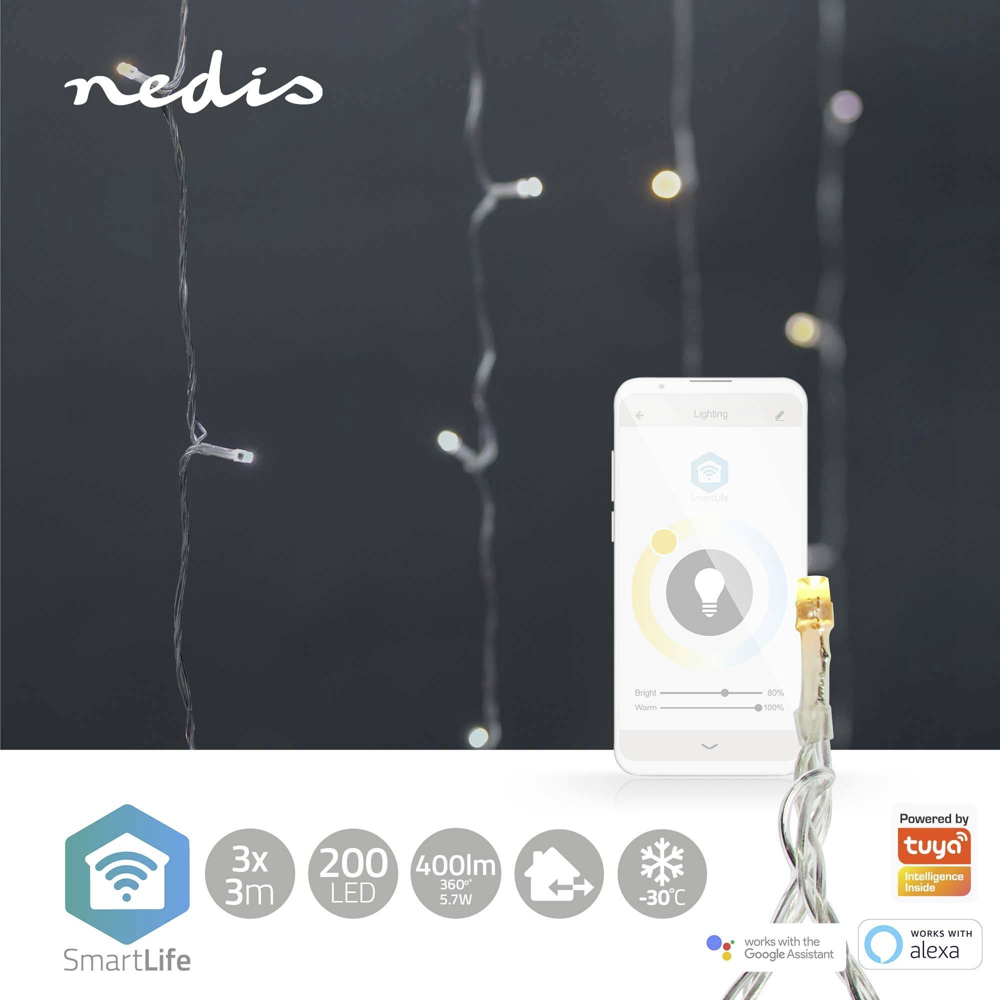 Nedis LED-Vorhang Innen/Außen EEK: G (A - G) 180 LED Warmweiß