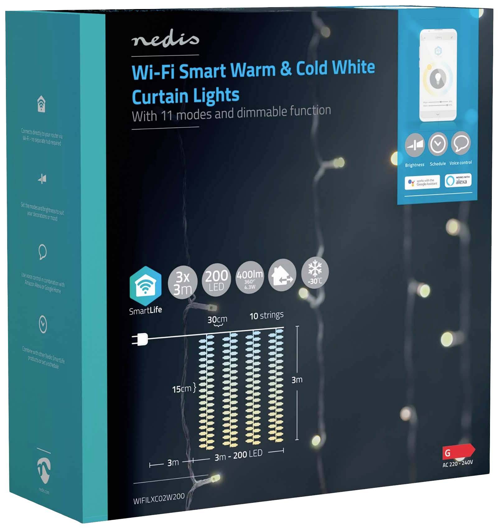 Nedis LED-Vorhang Innen/Außen EEK: G (A - G) 180 LED Warmweiß