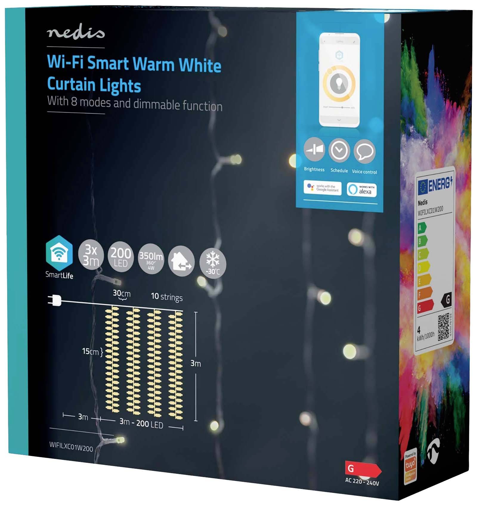 Nedis LED-Vorhang Innen/Außen EEK: G (A - G) 180 LED Warmweiß, Kaltweiß