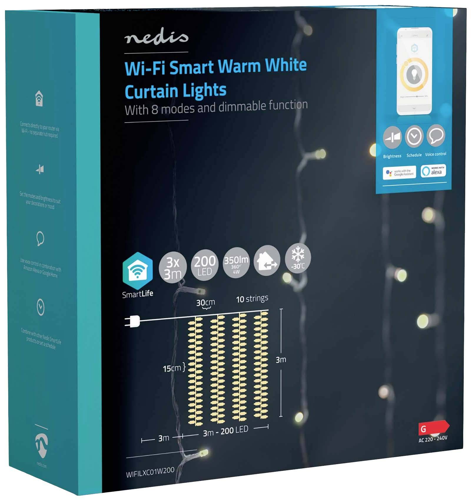 Nedis LED-Vorhang Innen/Außen EEK: G (A - G) 180 LED Warmweiß, Kaltweiß