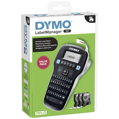 DYMO Labelmanager 160 Value Pack Beschriftungsgerät Geeignet für Schriftband: D1 12 mm, 9 mm, 6 mm