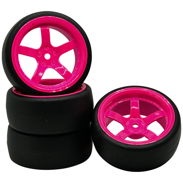 Reely 1:10 Straßenmodell, Sportwagen Kompletträder Drift 5-Speichen Neon-Pink (fluoreszierend) 4 St