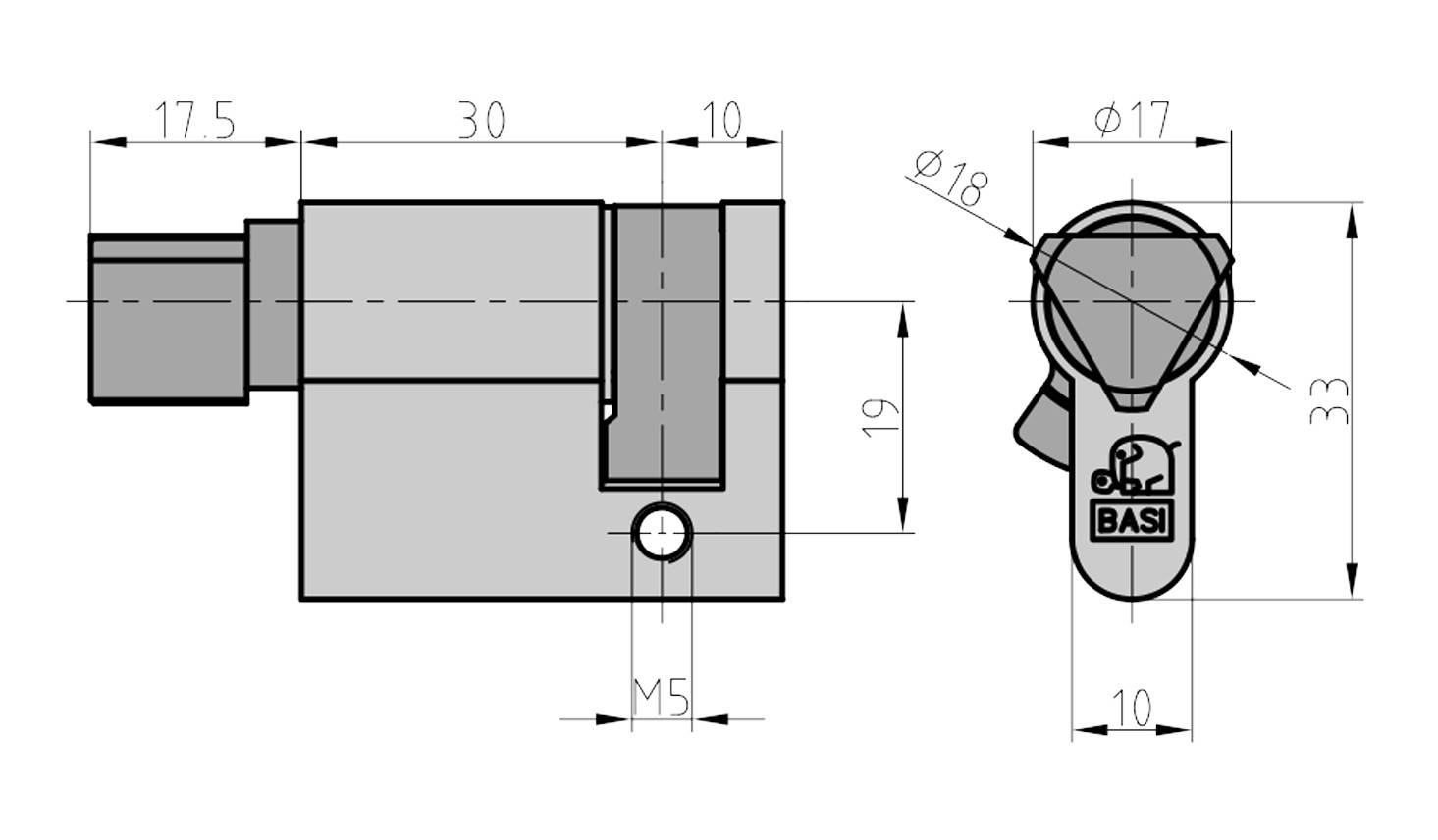 Basi DM5020-0000-DA17 Dreikant-Halbzylinder 30 / 10mm
