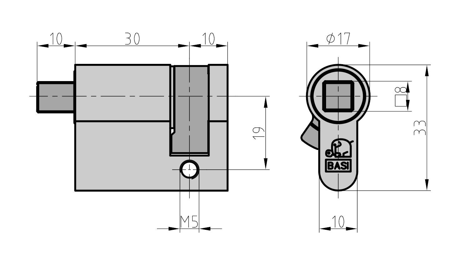 Basi VM5020-0000-VA8 Vierkant-Halbzylinder 30 / 10mm