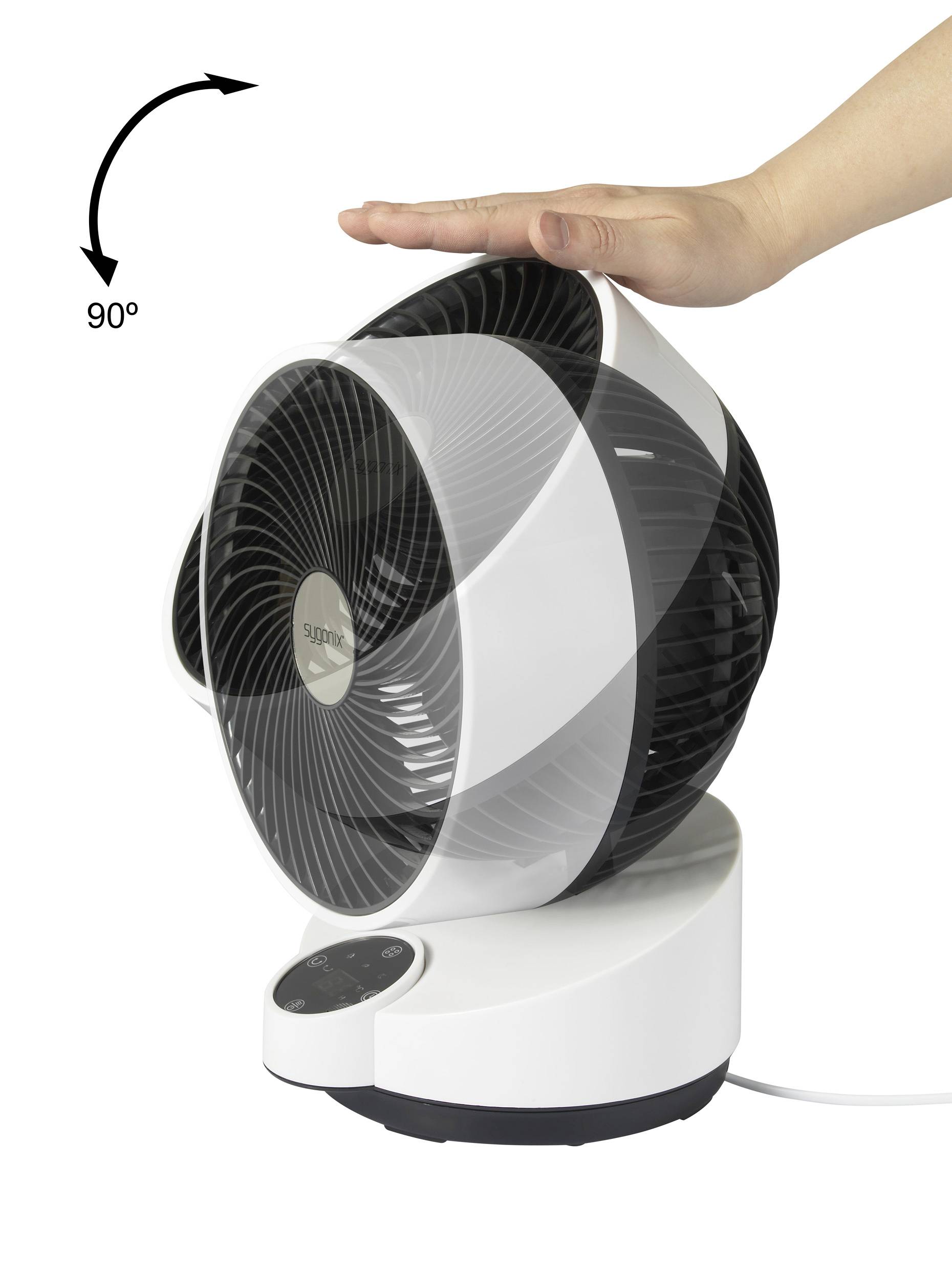 Sygonix Tischventilator 50 W (Ø x H) 250 mm x 318 mm Schwarz, Weiß mit Fernbedienung, Oszillierend, Timer, LED-Display