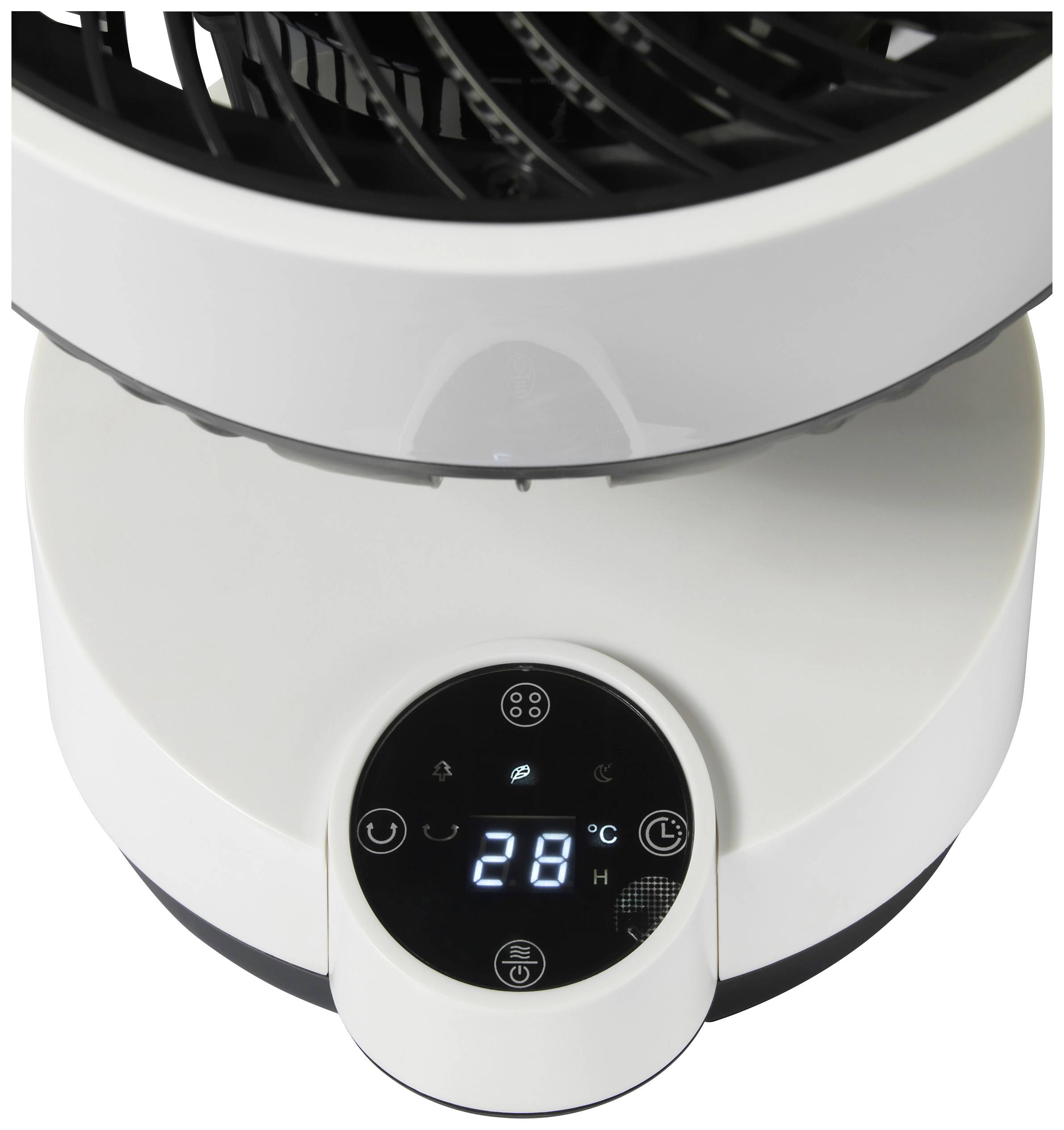 Sygonix Tischventilator 50W (Ø x H) 250mm x 318mm Schwarz, Weiß mit Fernbedienung, Oszillierend, Timer, LED-Display