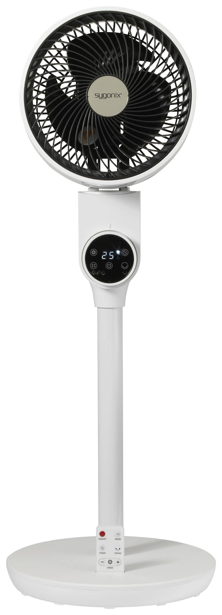 Sygonix Standventilator 50 W (Ø x H) 250 mm x 880 mm Weiß Höhenverstellbar, mit Fernbedienung, Oszillierend, LED-Display, Timer