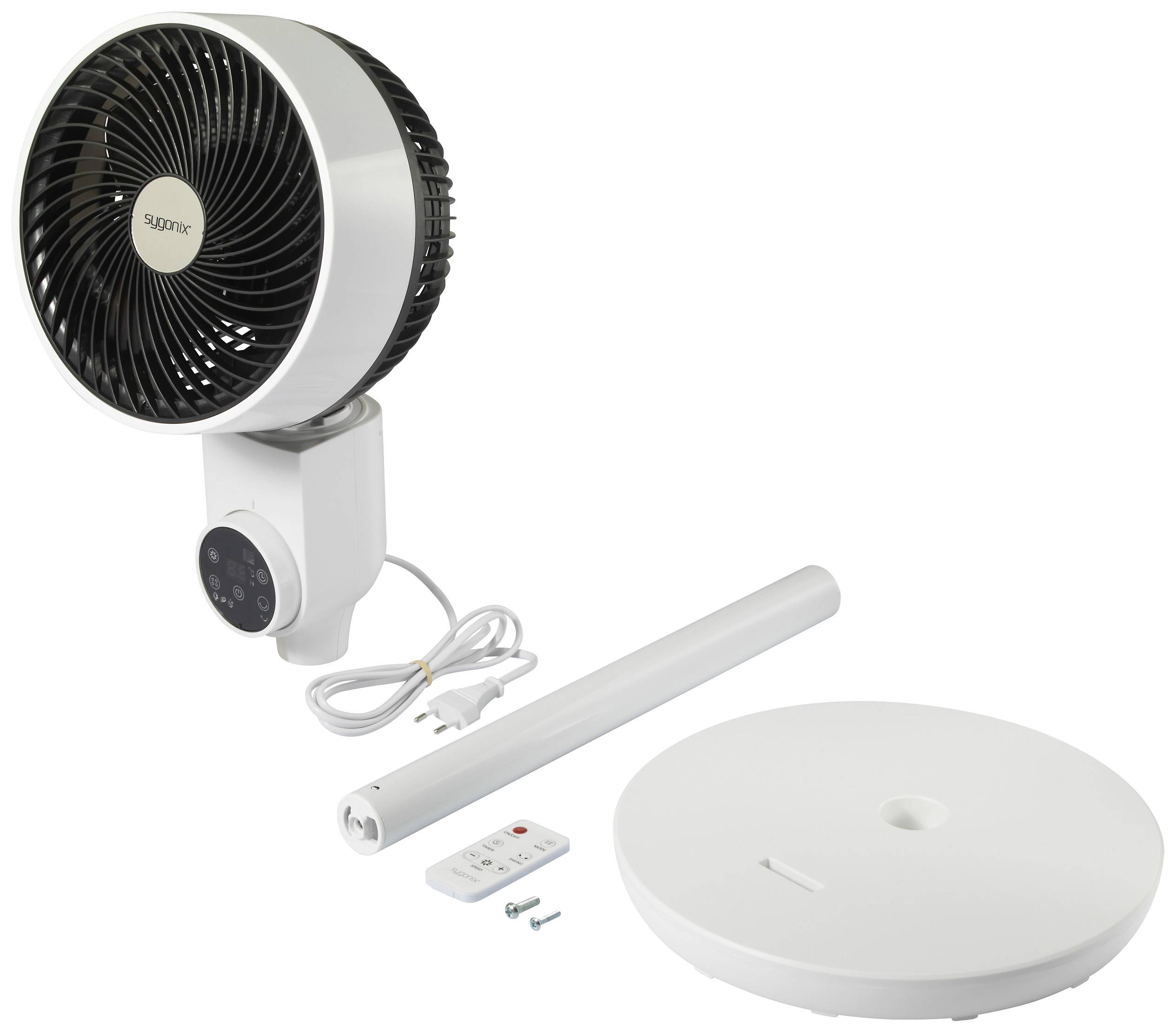 Sygonix Standventilator 50 W (Ø x H) 250 mm x 880 mm Weiß Höhenverstellbar, mit Fernbedienung, Oszillierend, LED-Display, Timer