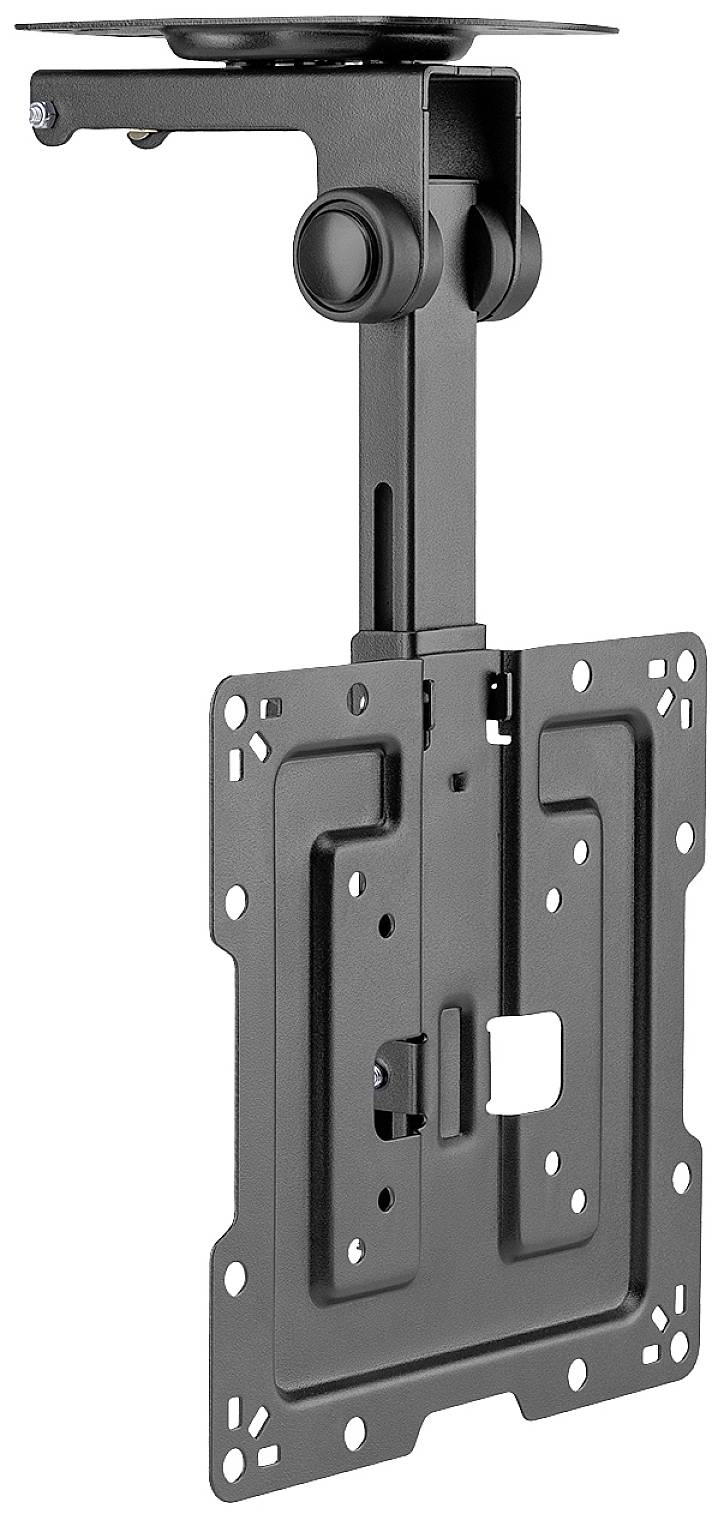 Halterung aus Metall zur Deckenmontage eines Bildschirms oder Monitors, mit verstellbarem Arm und Befestigungslöchern.