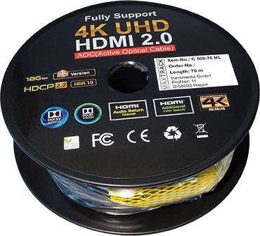 Maxtrack HDMI Anschlusskabel HDMI-A Stecker, HDMI-A Stecker 70.00m Schwarz C 508-70ML 4K UHD HDMI-Kabel