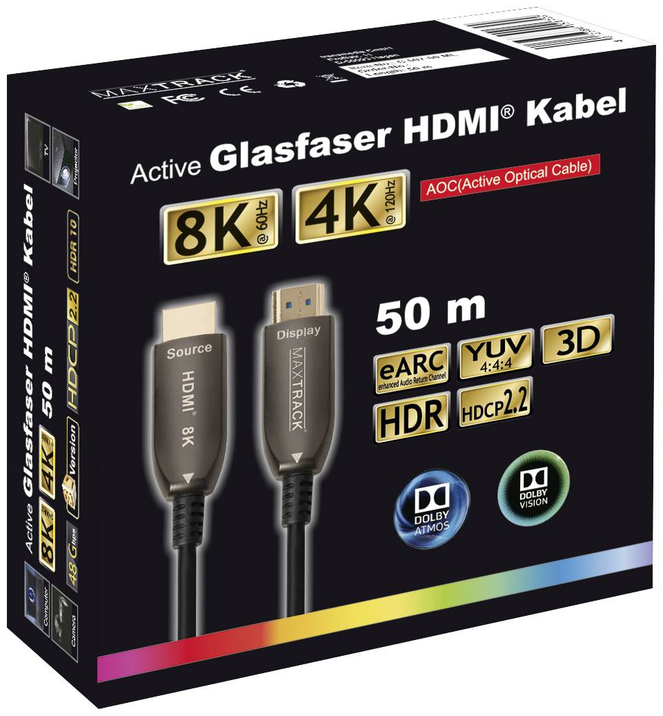 Maxtrack HDMI Anschlusskabel HDMI-A Stecker, HDMI-A Stecker 50.00m Schwarz C 507-50ML 8K UHD HDMI-Kabel