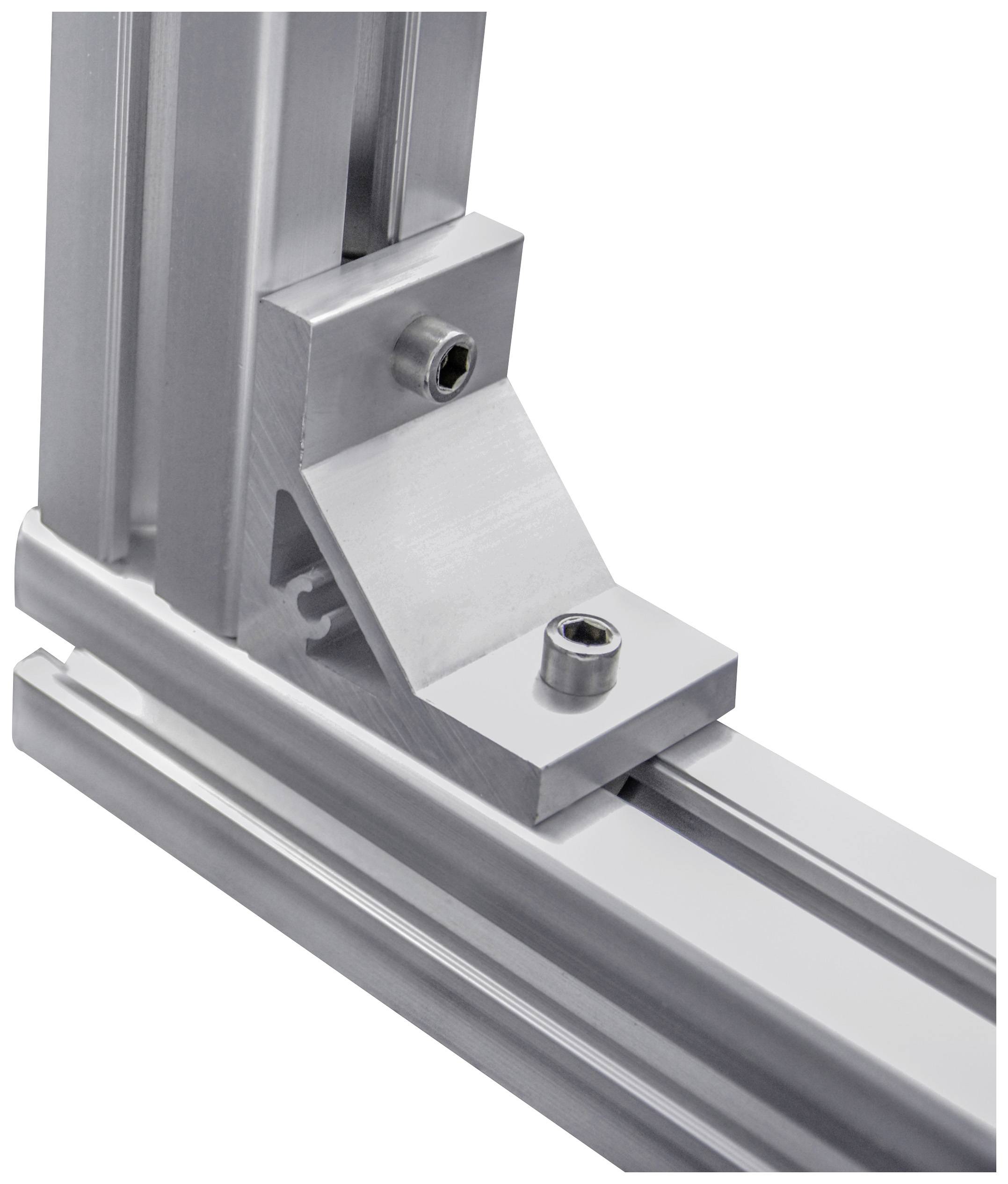 Eckverbindung aus Aluminiumprofilen mit zwei Schrauben, die Stabilität und Halt bieten.