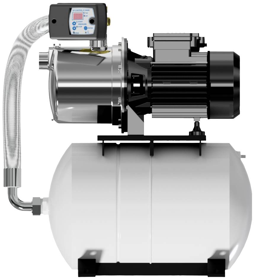 Wasserdruckerhöhungspumpe mit Motor und Druckbehälter, geeignet für die Verstärkung des Wasserdrucks in häuslichen Wasserversorgungssystemen.