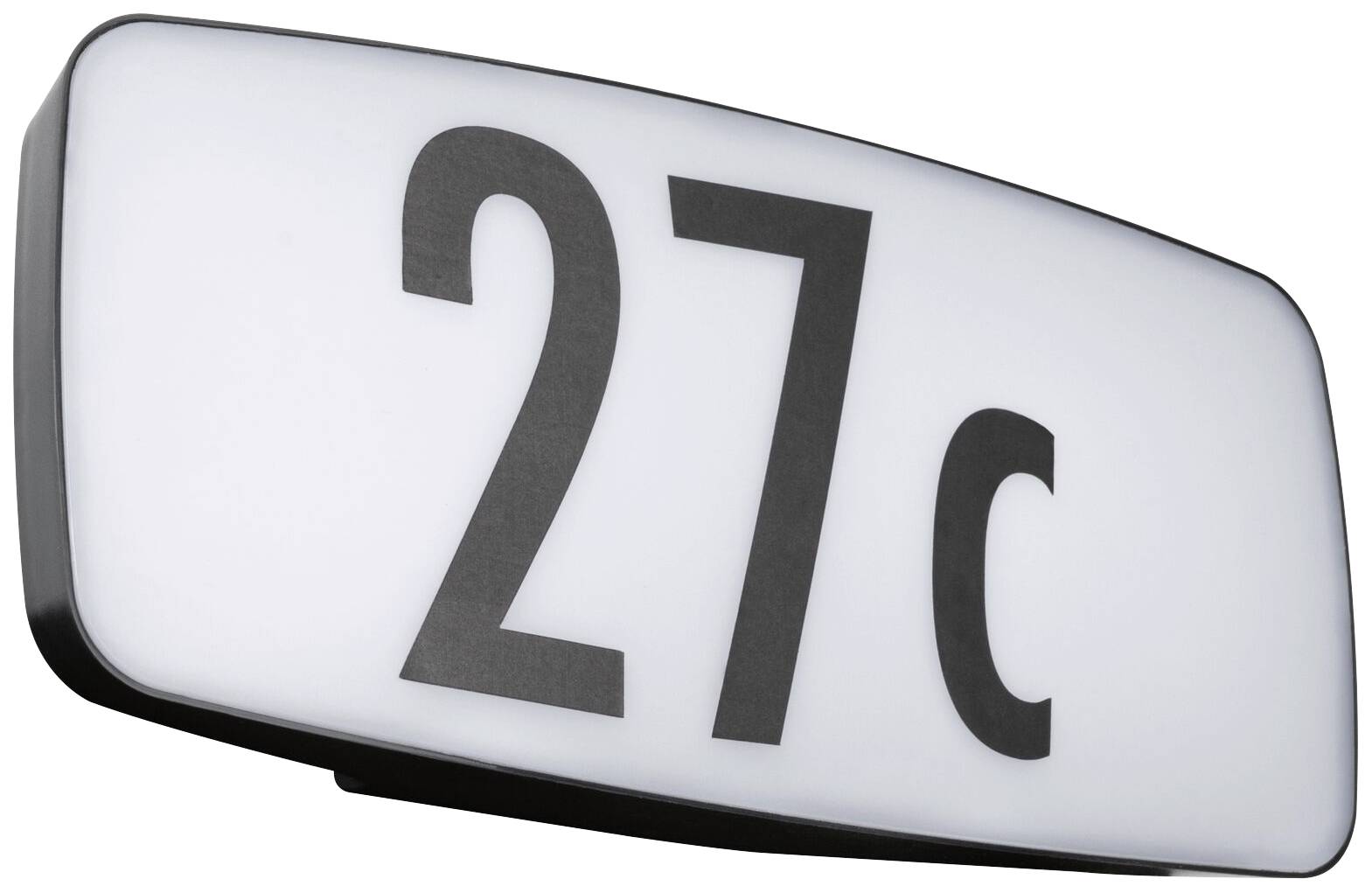 Eine weiße Leuchttafel mit der schwarzen Aufschrift '27c'.