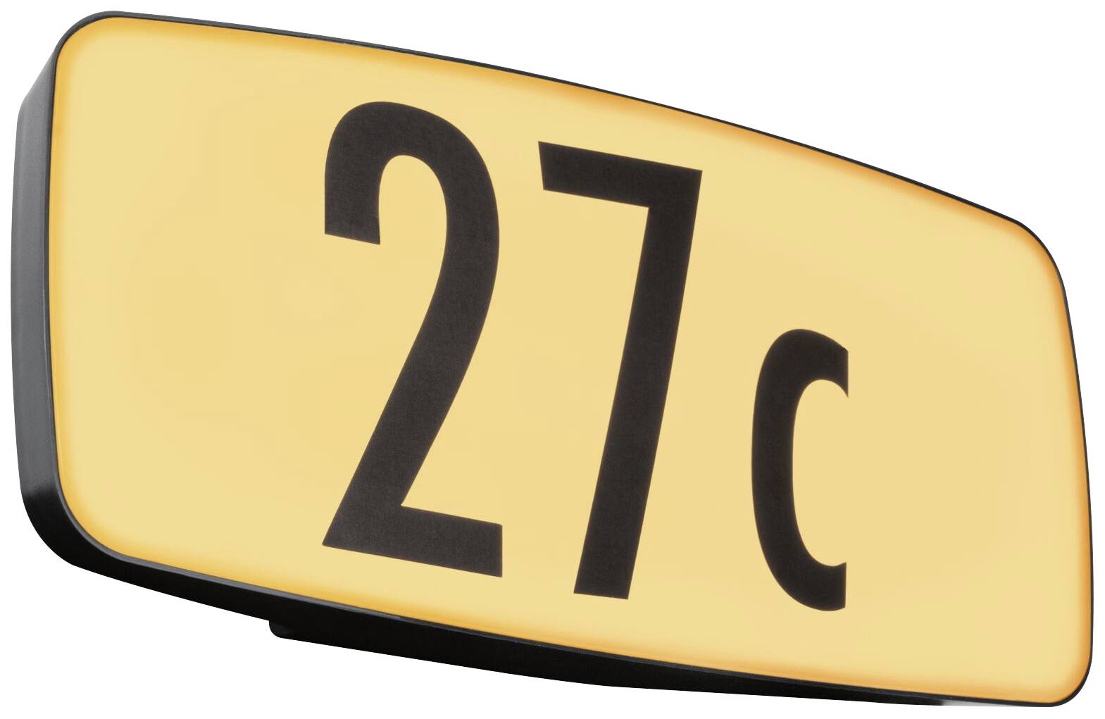 Gelbes Leuchtschild mit der Aufschrift '27 c'.