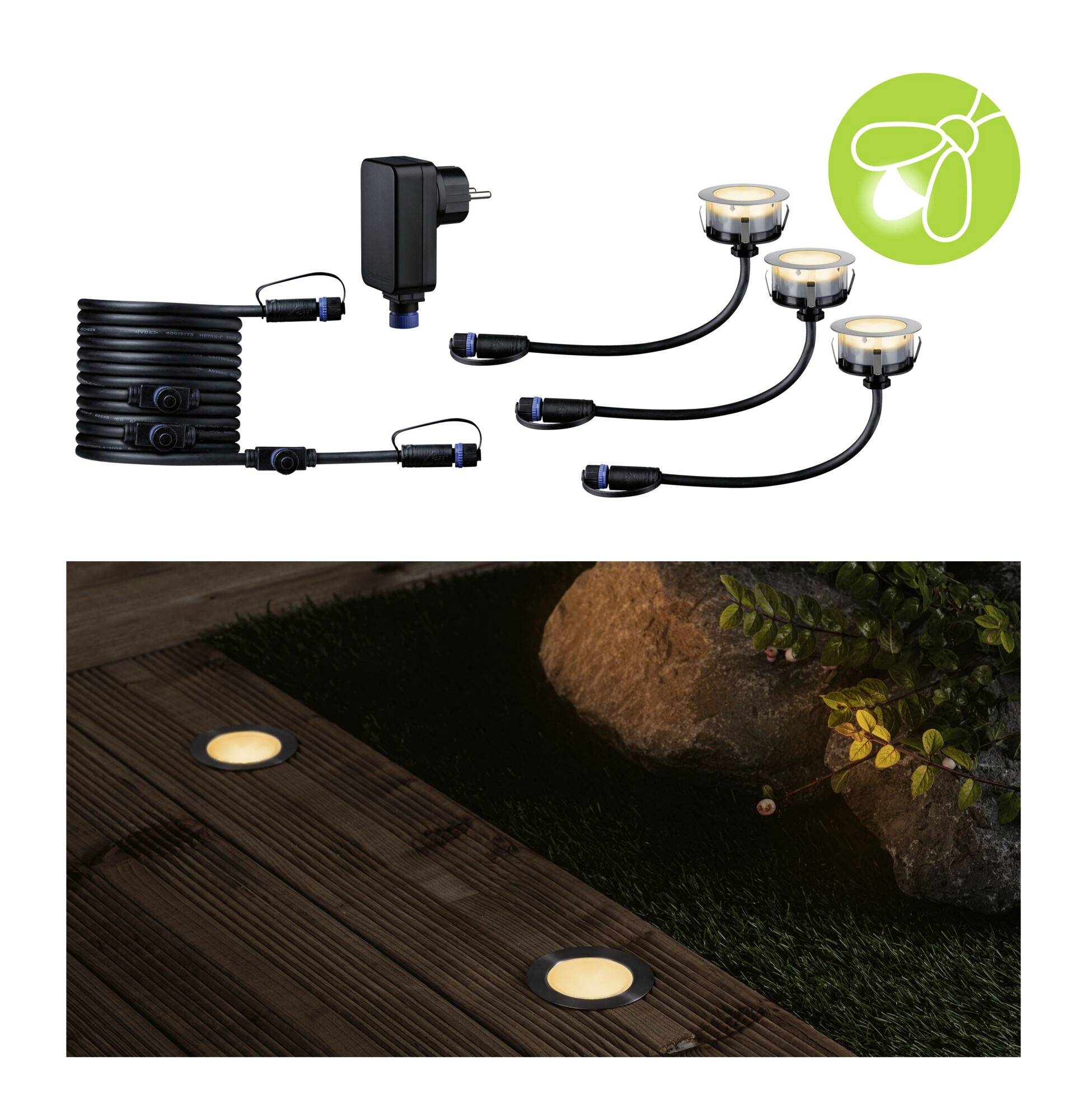 Paulmann P+S Floor Set insect friendly 94722 Beleuchtungssystem Plug & Shine LED-Gartenstrahler-Starter-Set LED 6W Gold Silber