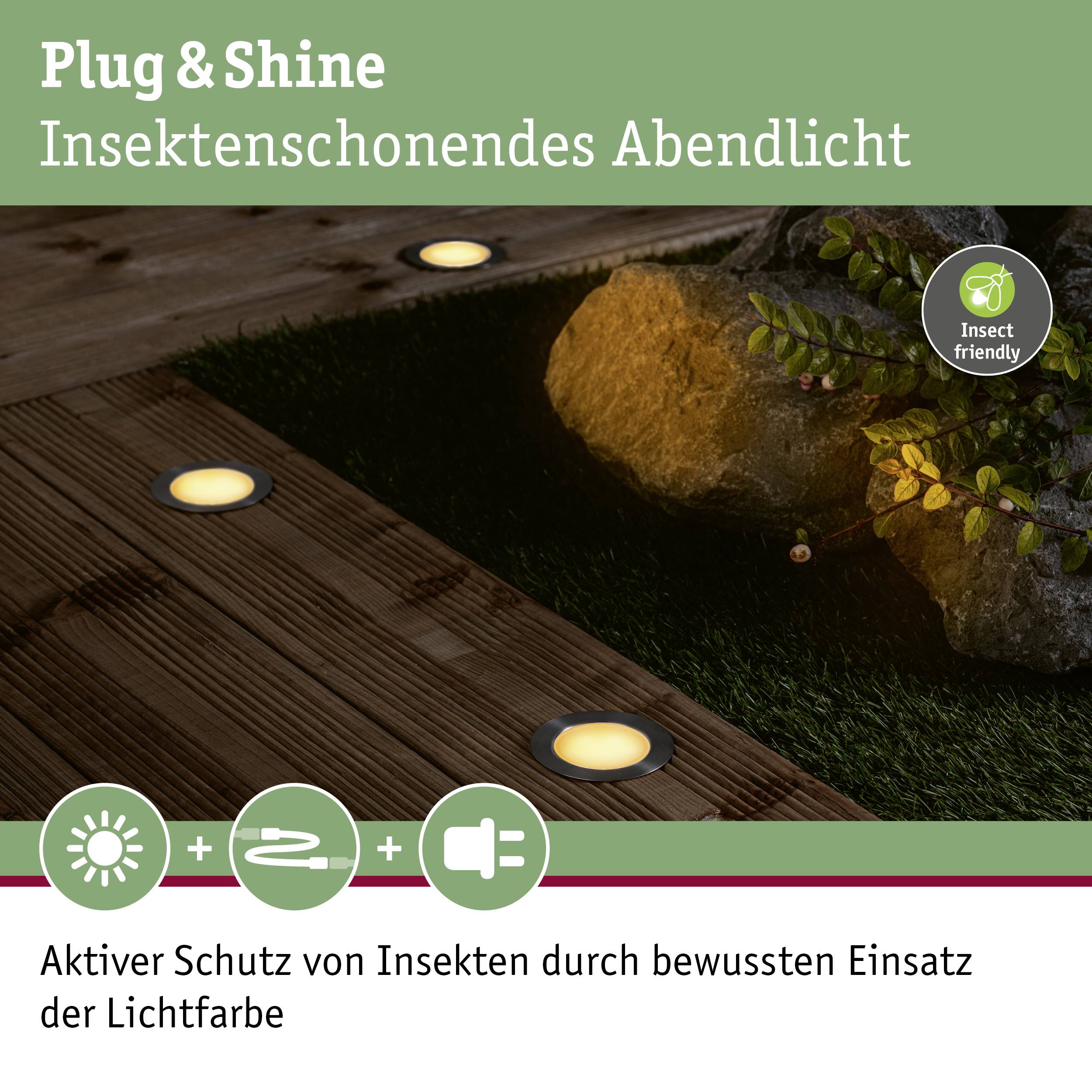 Paulmann P+S Floor Set insect friendly 94722 Beleuchtungssystem Plug & Shine LED-Gartenstrahler-Starter-Set LED 6W Gold Silber