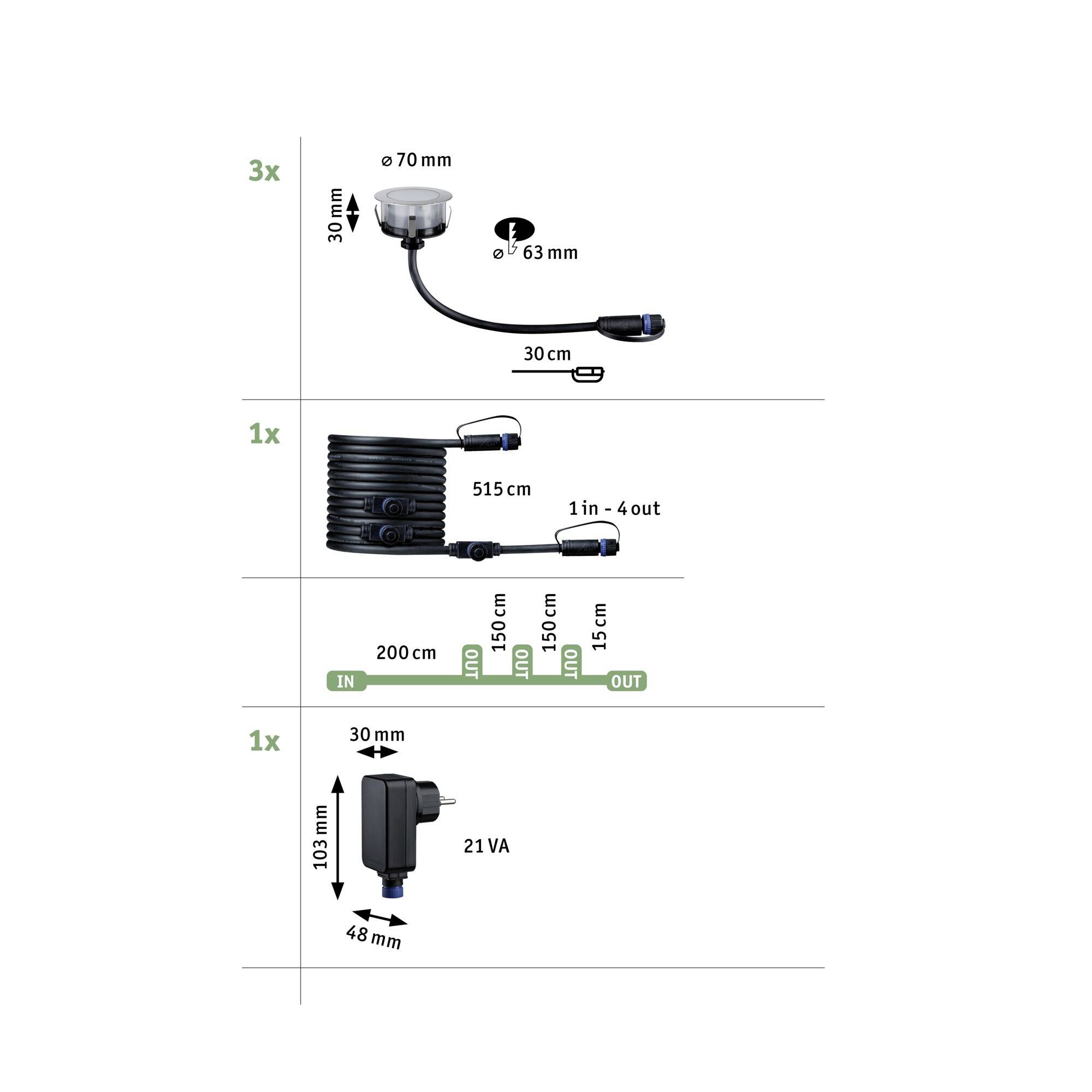 Paulmann P+S Floor Set insect friendly 94722 Beleuchtungssystem Plug & Shine LED-Gartenstrahler-Starter-Set LED 6W Gold Silber