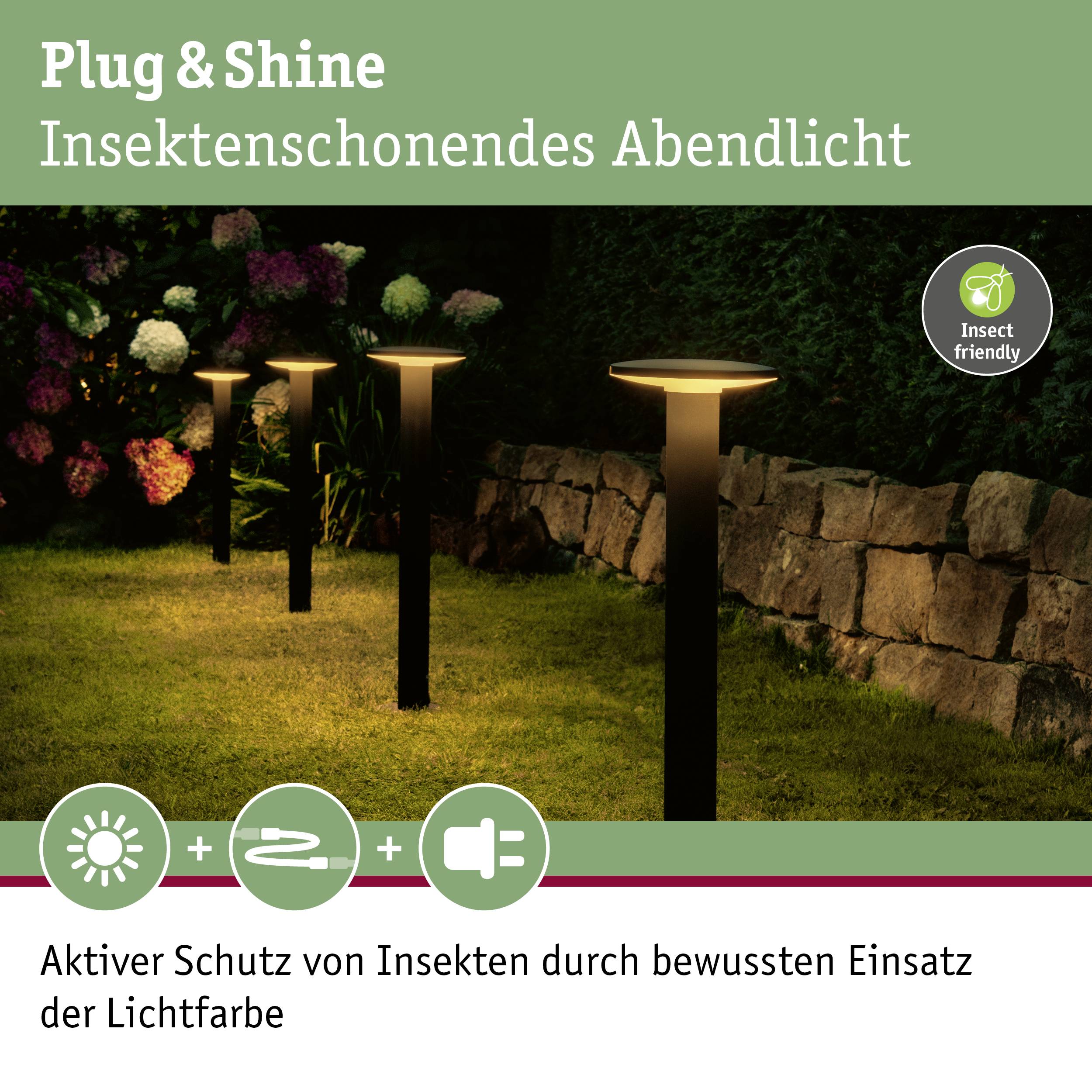 Paulmann P+S Poller Plate IP44 2200K 94723 Beleuchtungssystem Plug & Shine LED-Gartenstrahler LED 7W Gold Anthrazit