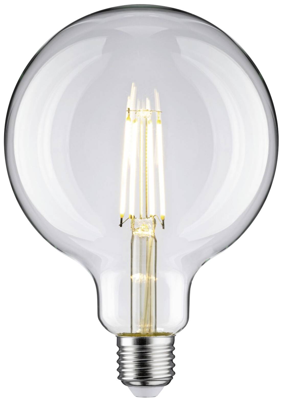 Eine leuchtende Glühbirne mit sichtbarem Filament, die eingeschaltet ist und warmes weißes Licht abstrahlt.