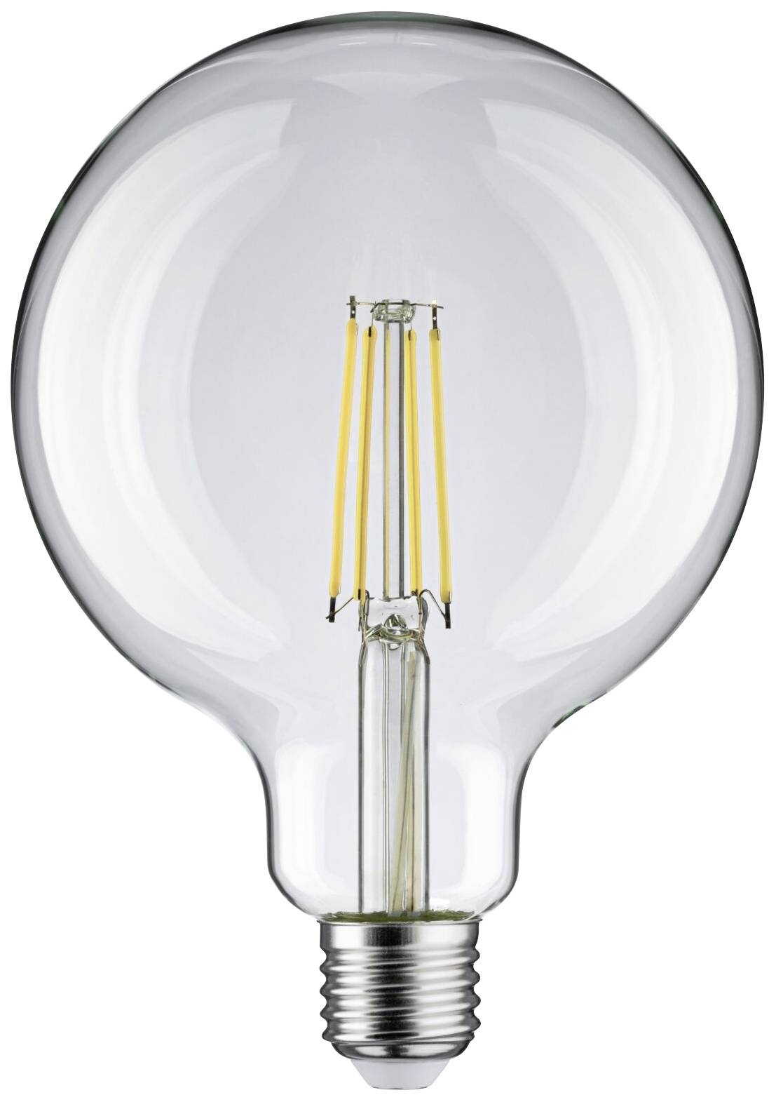 Glühbirne mit sichtbarem Glühfaden, energiesparend und modern gestaltet, auf weißem Hintergrund.