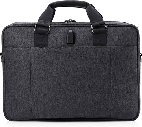 Eine schwarze Laptop-Tasche mit zwei Griffen und Reißverschluss, schlichtes Design, geeignet für den Transport von elektronischen Geräten.