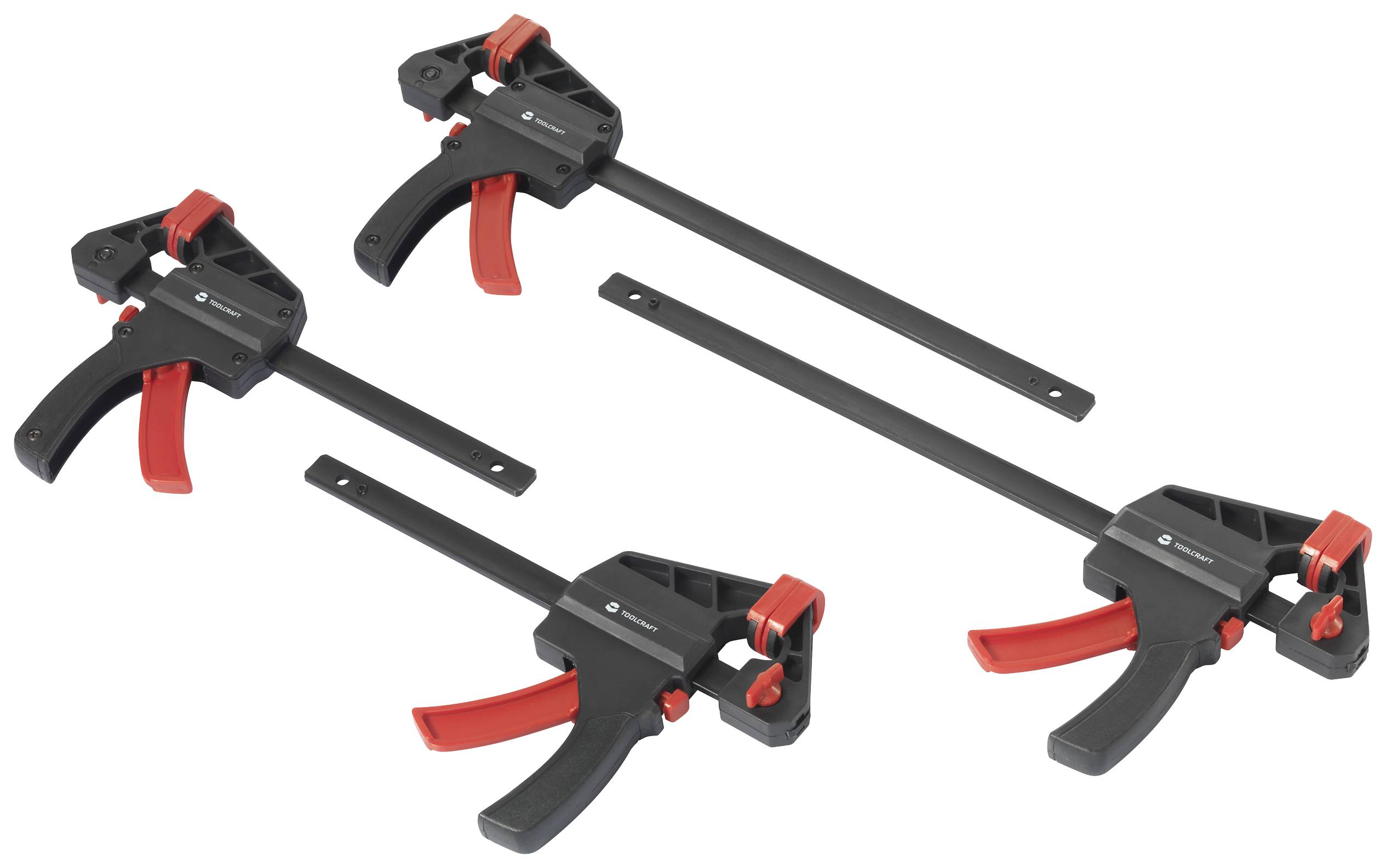 TOOLCRAFT TO-7870761 Einhand-Spannzwinge, 4er Set (15cm & 30 cm) Spann-Weite (max.):300mm Produktabmessung, Länge: 300 mm, 450mm