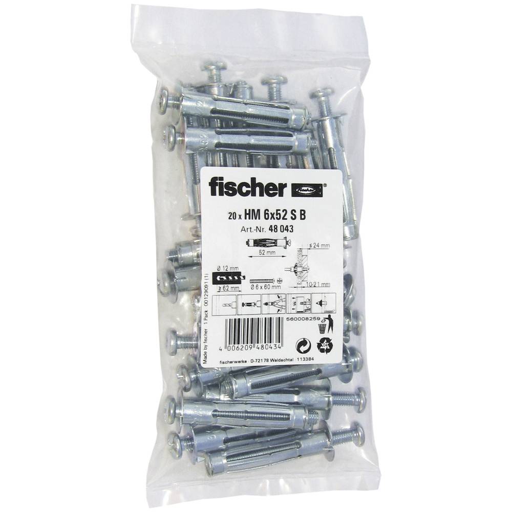 Fischer 48043 6x52 S B Hohlraumdübel 60 mm 20 St.