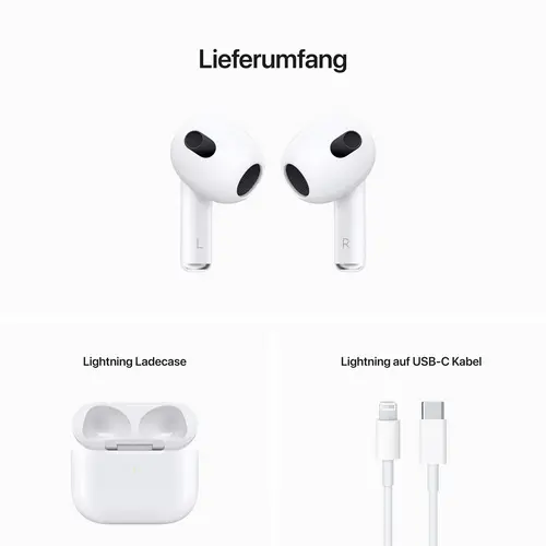 Apple AirPods (3. Gen) + Lightning Case AirPods Bluetooth® Weiß Ladecase, Schweißresistent Apple AirPods (3. Gen) + Lightning Case AirPods Bluetooth® Weiß Ladecase, Schweißresistent
