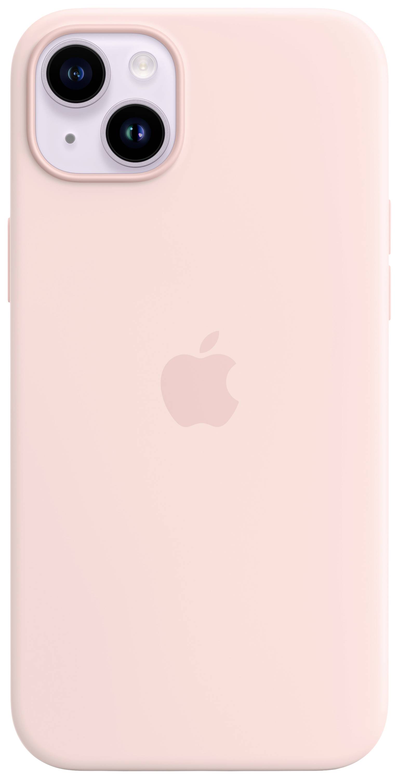 Ein rosa Smartphone mit Kameramodul oben links und dem Apple-Logo in der Mitte der Rückseite.