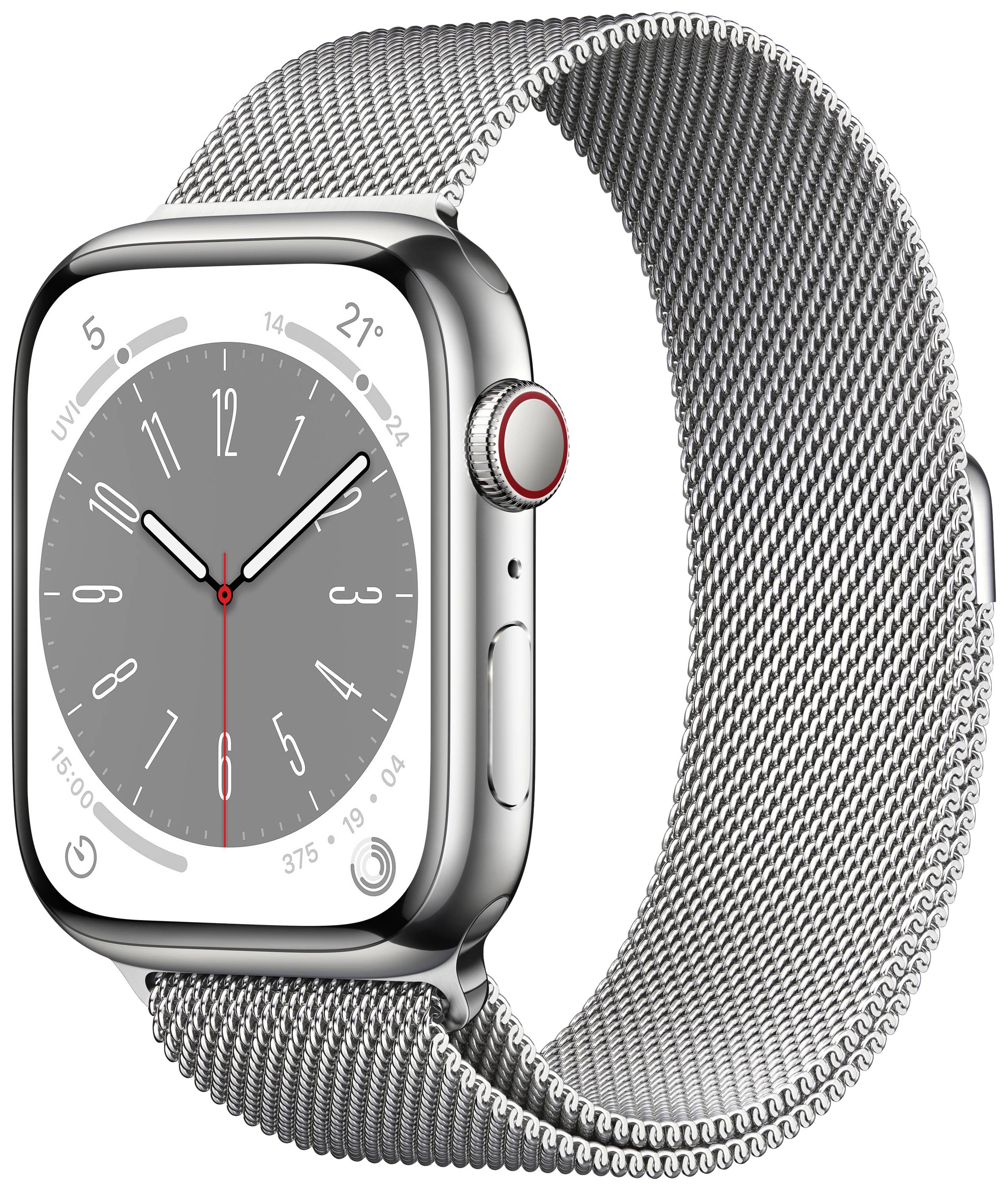Apple Watch Series 8 GPS + Cellular 45 mm Edelstahlgehäuse Silber Milanese Loop Silber