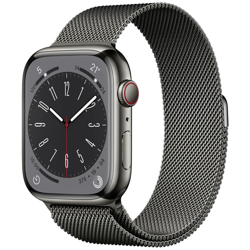 Apple Watch Series 8 GPS + Cellular 45 mm Edelstahlgehäuse Graphit Milanese Loop Graphit