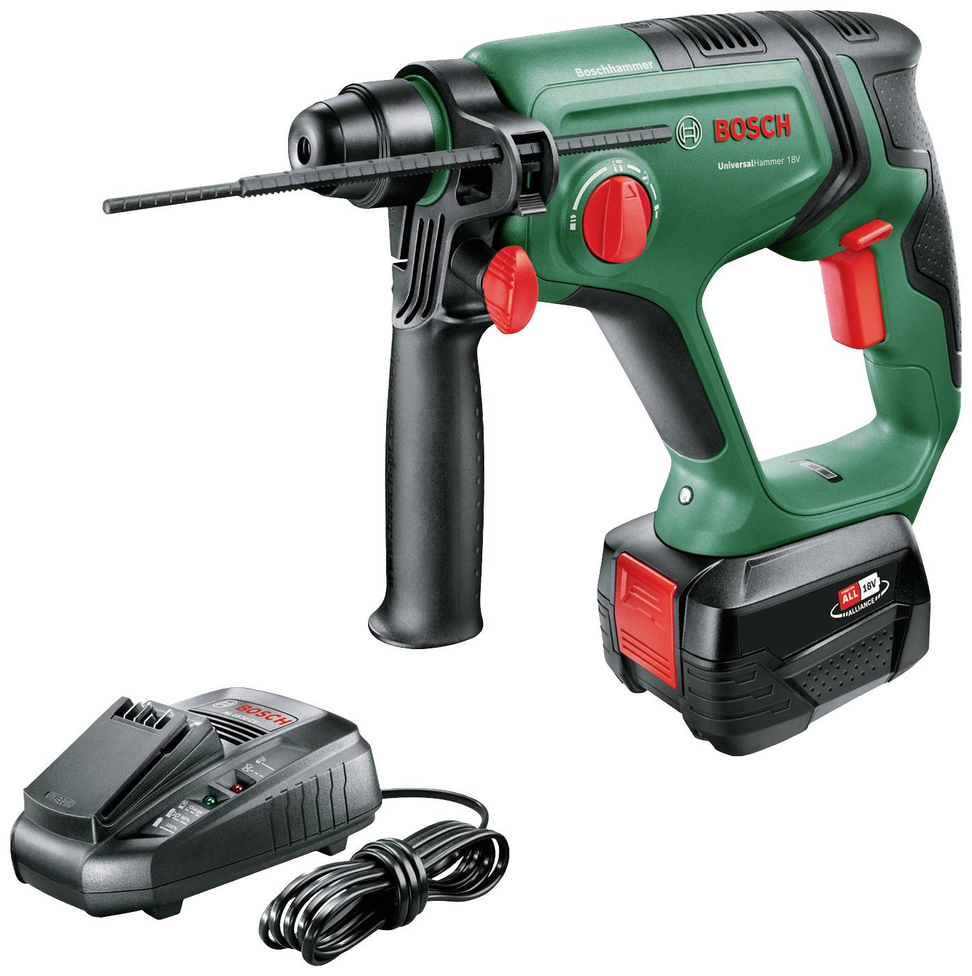 Bosch Home and Garden Universal Hammer -Akku-Bohrhammer 18V 4.0Ah Li-Ion inkl. Akku, inkl. Ladegerät, inkl. Koffer