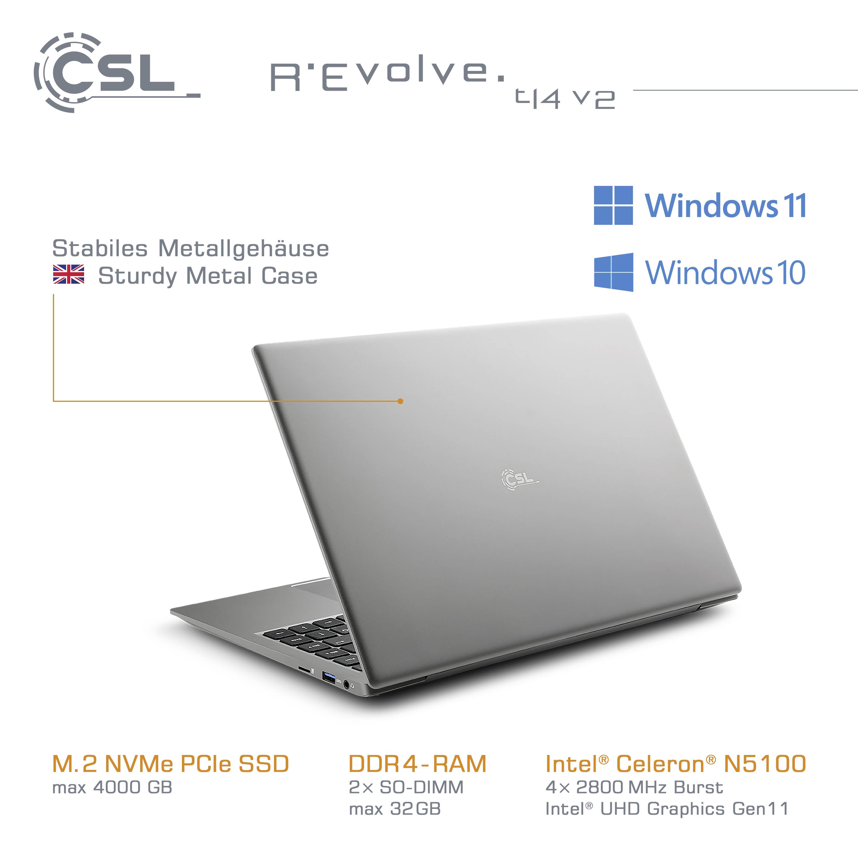 CSL Computer Notebook R' Evolve T14 V2 35.6 cm (14 Zoll) Full HD Intel® Celeron® N5100 8 GB RAM 250