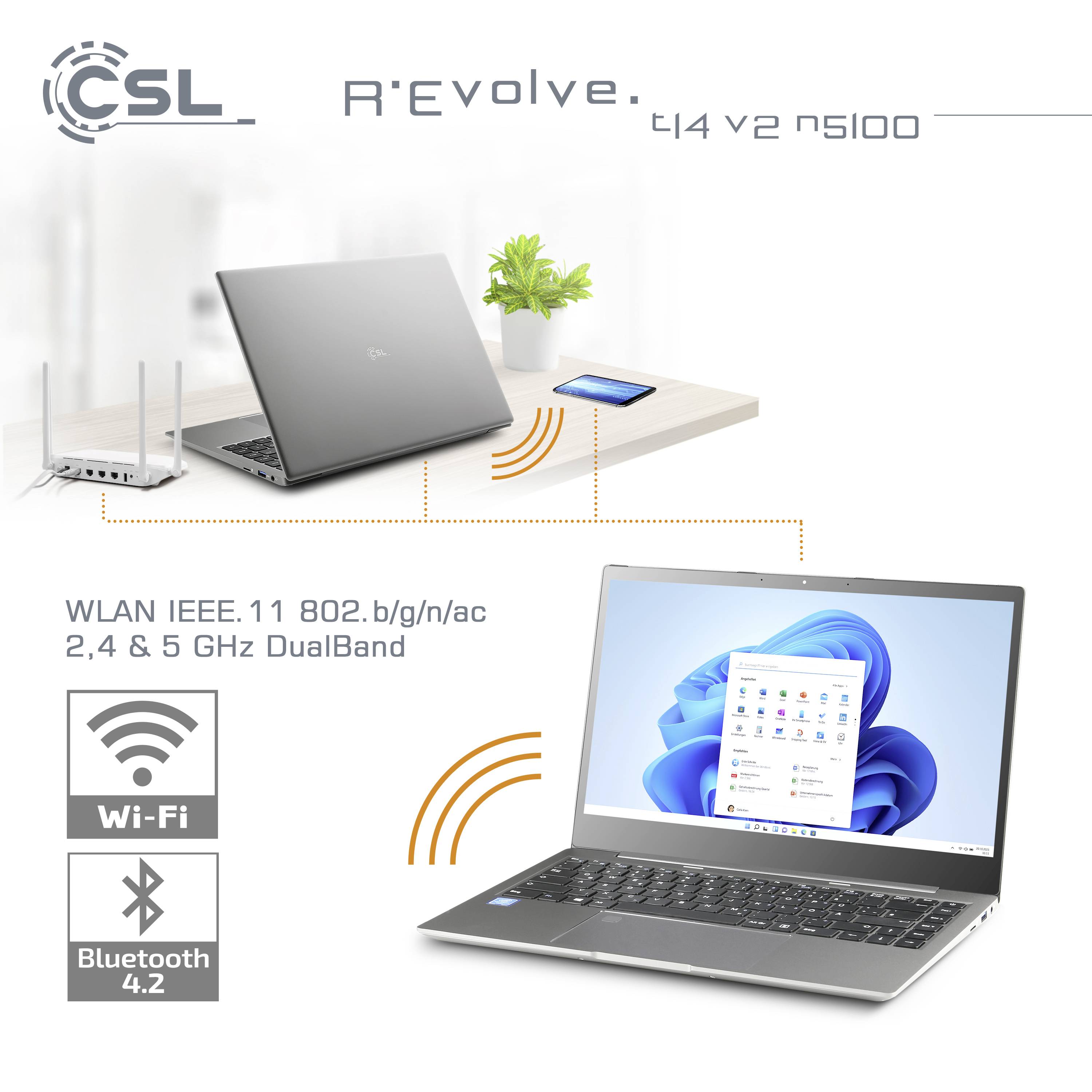 CSL Computer Notebook R' Evolve T14 V2 35.6 cm (14 Zoll) Full HD Intel® Celeron® N5100 8 GB RAM 250