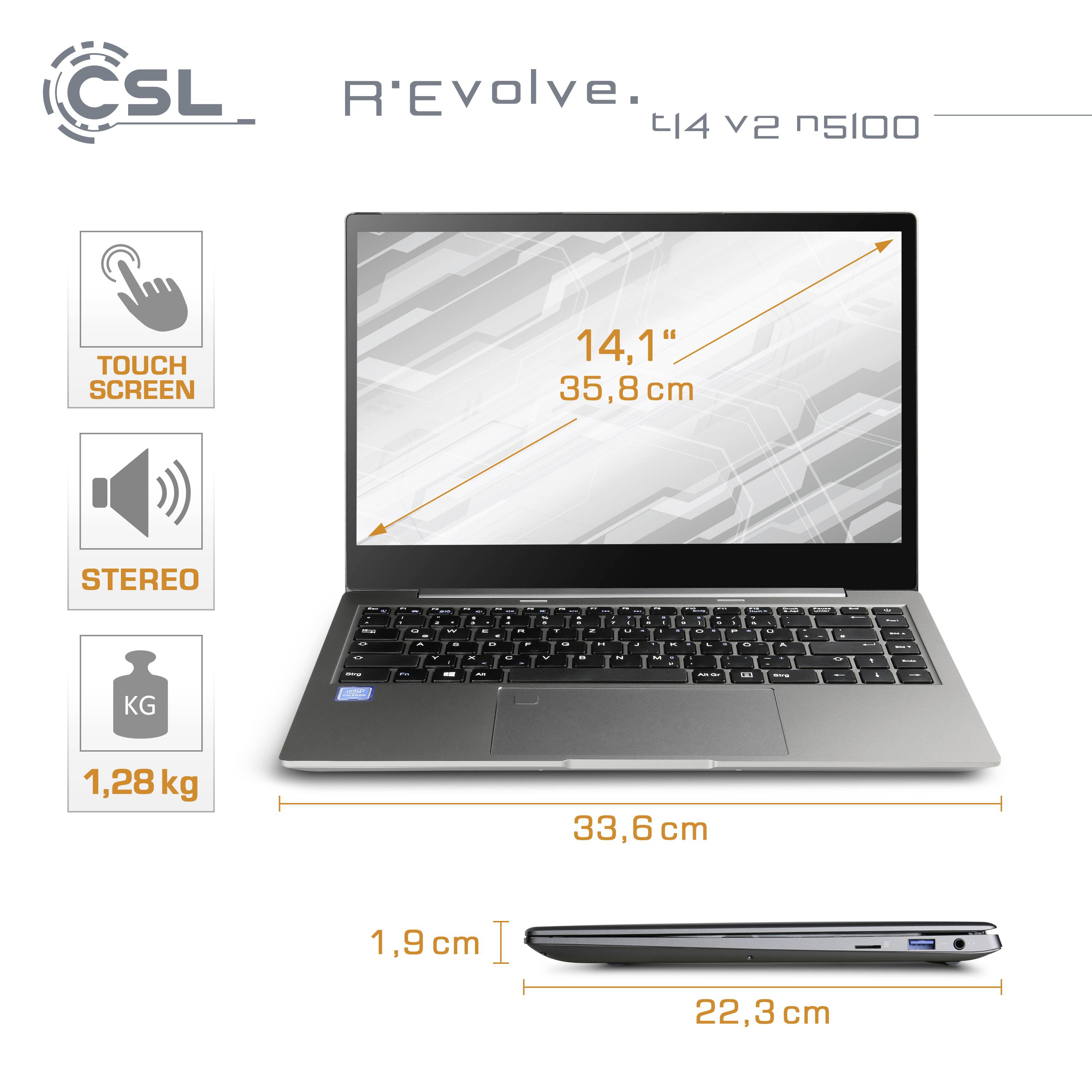 CSL Computer Notebook R' Evolve T14 V2 35.6 cm (14 Zoll) Full HD Intel® Celeron® N5100 16 GB RAM 1