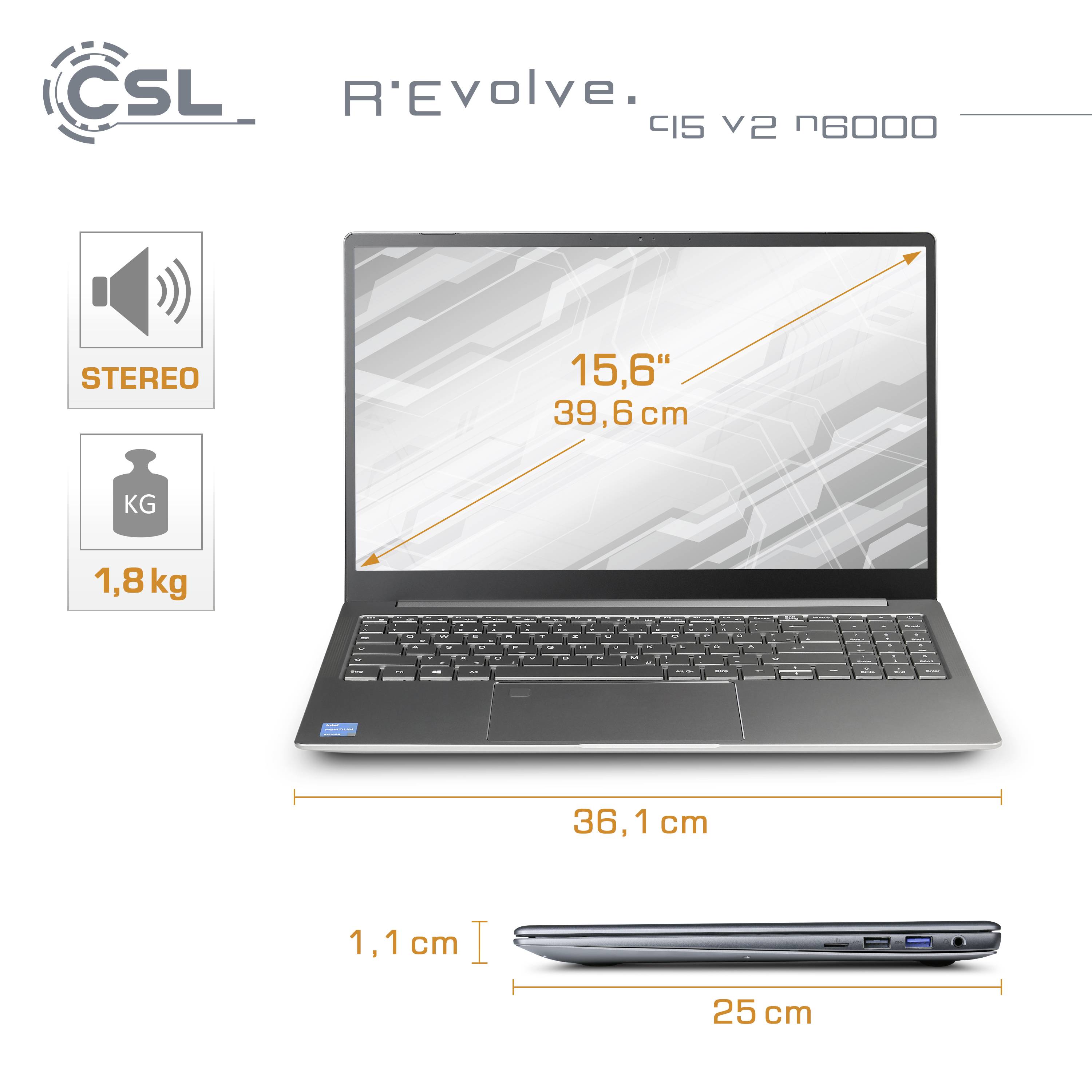 CSL Computer Notebook R' Evolve C15 V2 39.6 cm (15.6 Zoll) Full HD Intel® Pentium® N6000 16 GB RAM