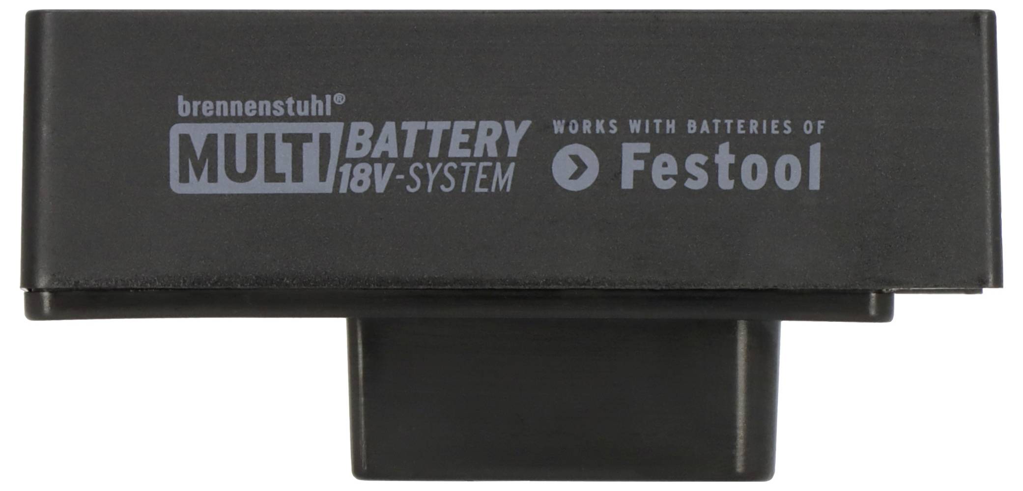 Schwarzer Brennenstuhl Multi Battery 18V Systemadapter mit der Beschriftung 