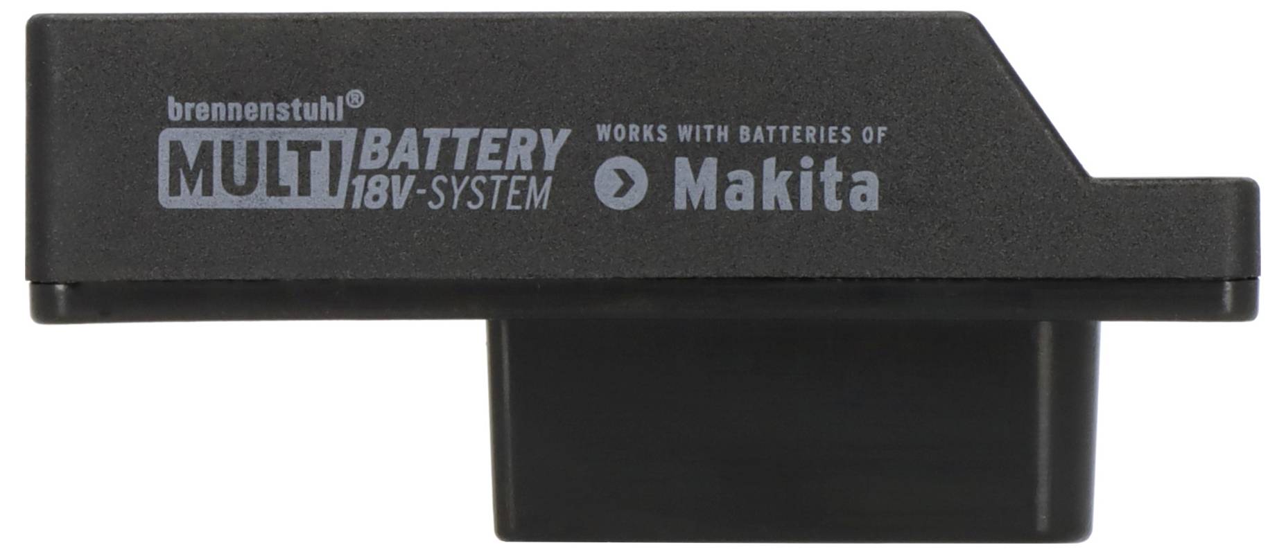 Schwarzer Batterieadapter mit der Bezeichnung „MULTI BATTERY 18V-SYSTEM