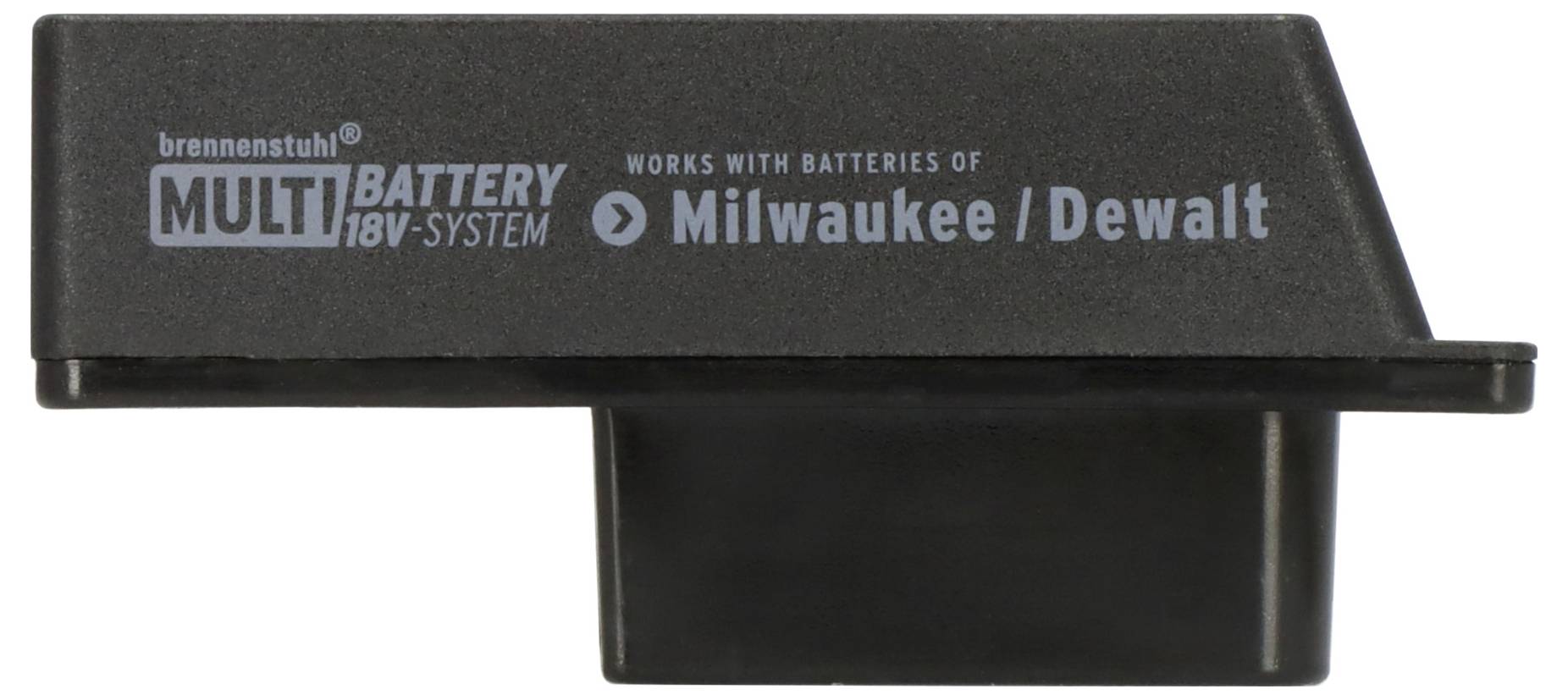 Schwarzer Batterieadapter mit der Bezeichnung „brennenstuhl MULTI BATTERY 18V-SYSTEM