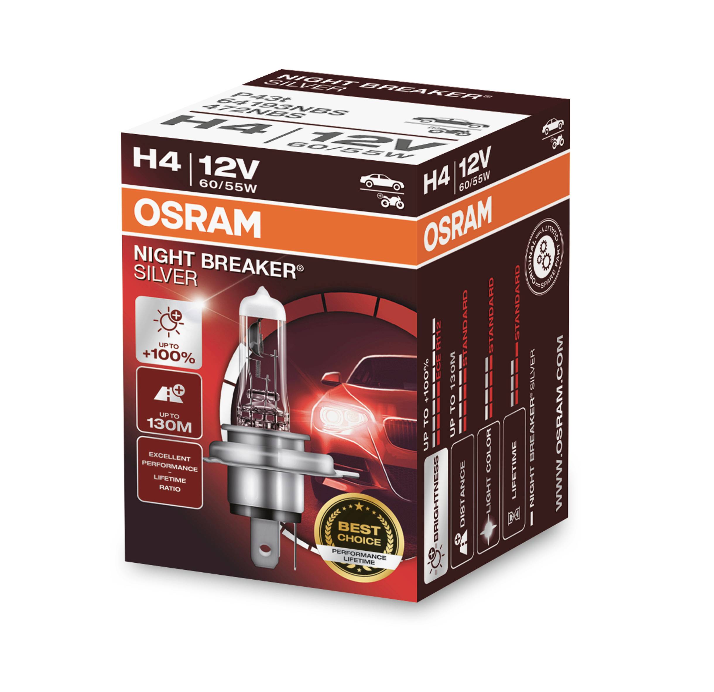 Osram Automotive 64193NBS Halogen Leuchtmittel Night Breaker® Silver H4 60/55W 12V