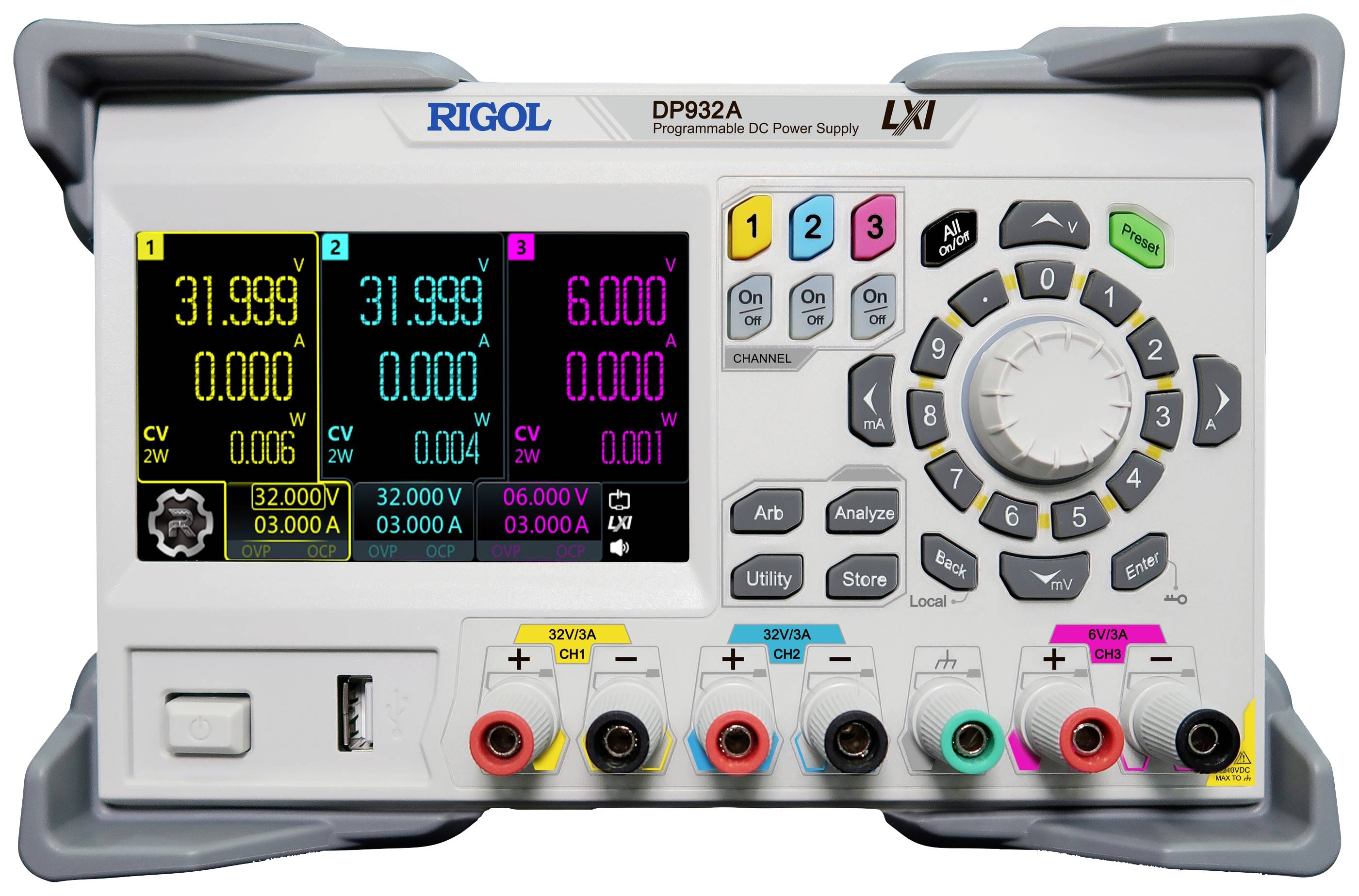 Rigol DP932A Labornetzgerät, einstellbar 0 - 32 V/DC 0 - 3 A 210 W USB, LAN Anzahl Ausgänge 3 x