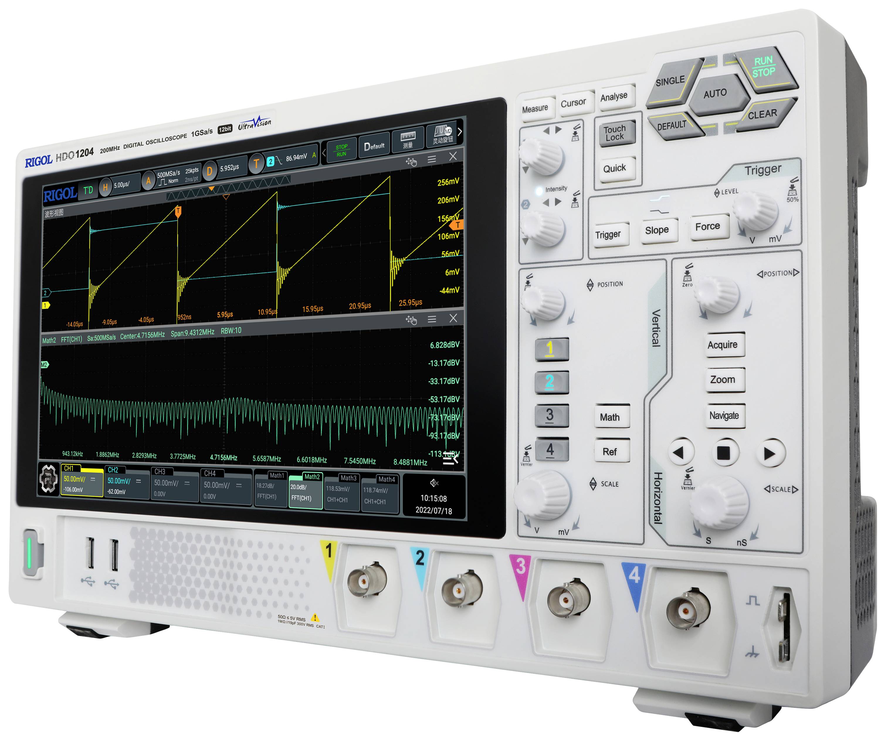 Rigol HDO1204 Digital-Oszilloskop 200 MHz 2 GSa/s 50 Mpts 12 Bit 1 St.