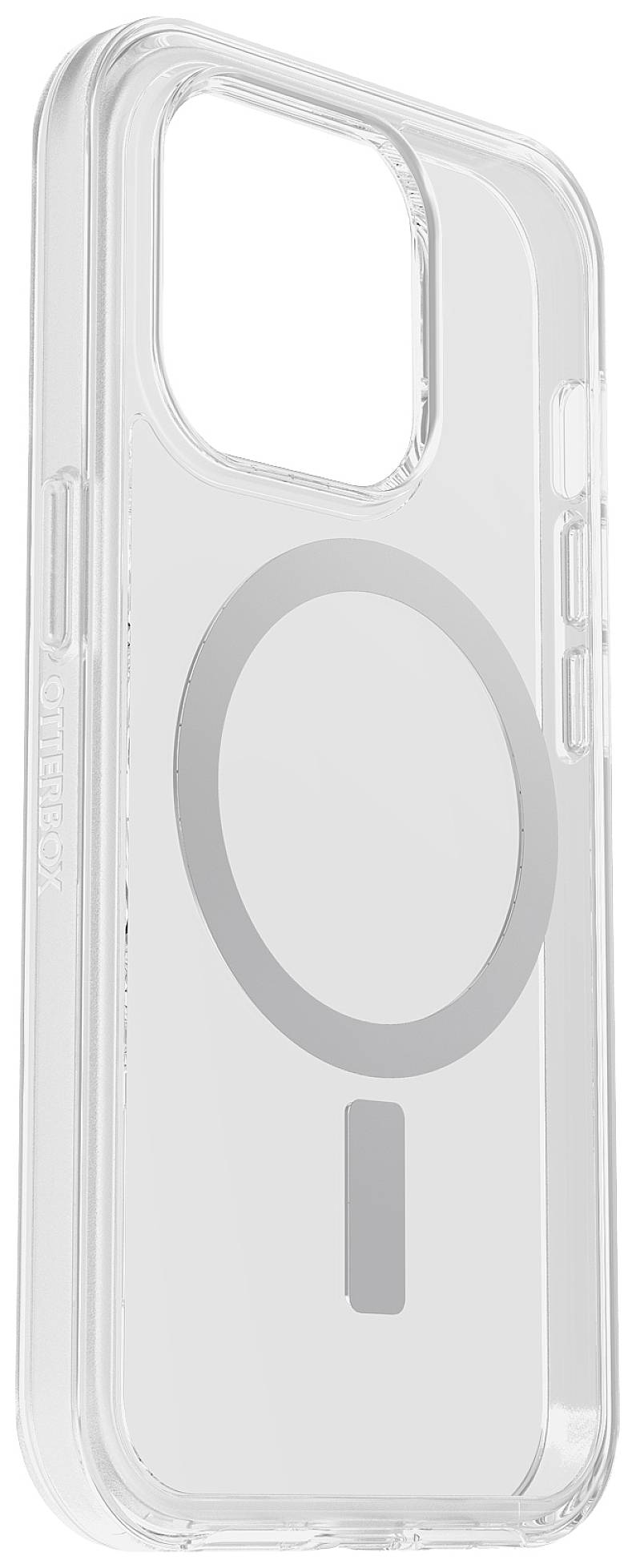 Transparente Handyhülle mit MagSafe-Ring für kabelloses Laden.